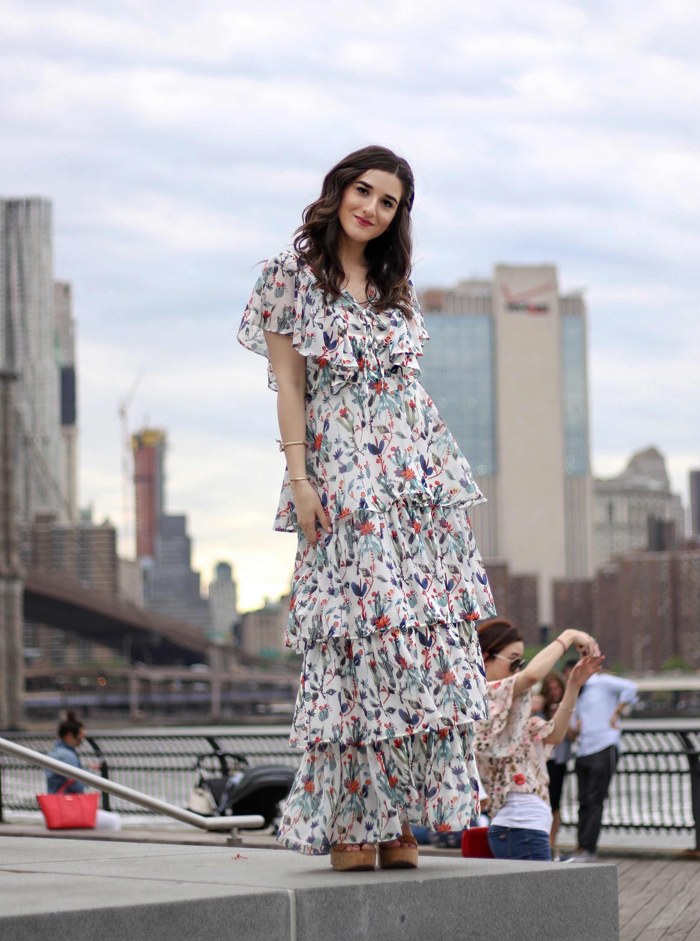 Ruffle Floral Maxi Dress Why You Should Trust Me Esther Santer Fashion Blog NYC Street Style Blogger Outfit OOTD Trendy Summer Outdoors Pretty Girly Photoshoot Feminine Beautiful Model Accessories Shoes Wedges Sandals Gold Bracelets Jewelry Shop Women.JPG