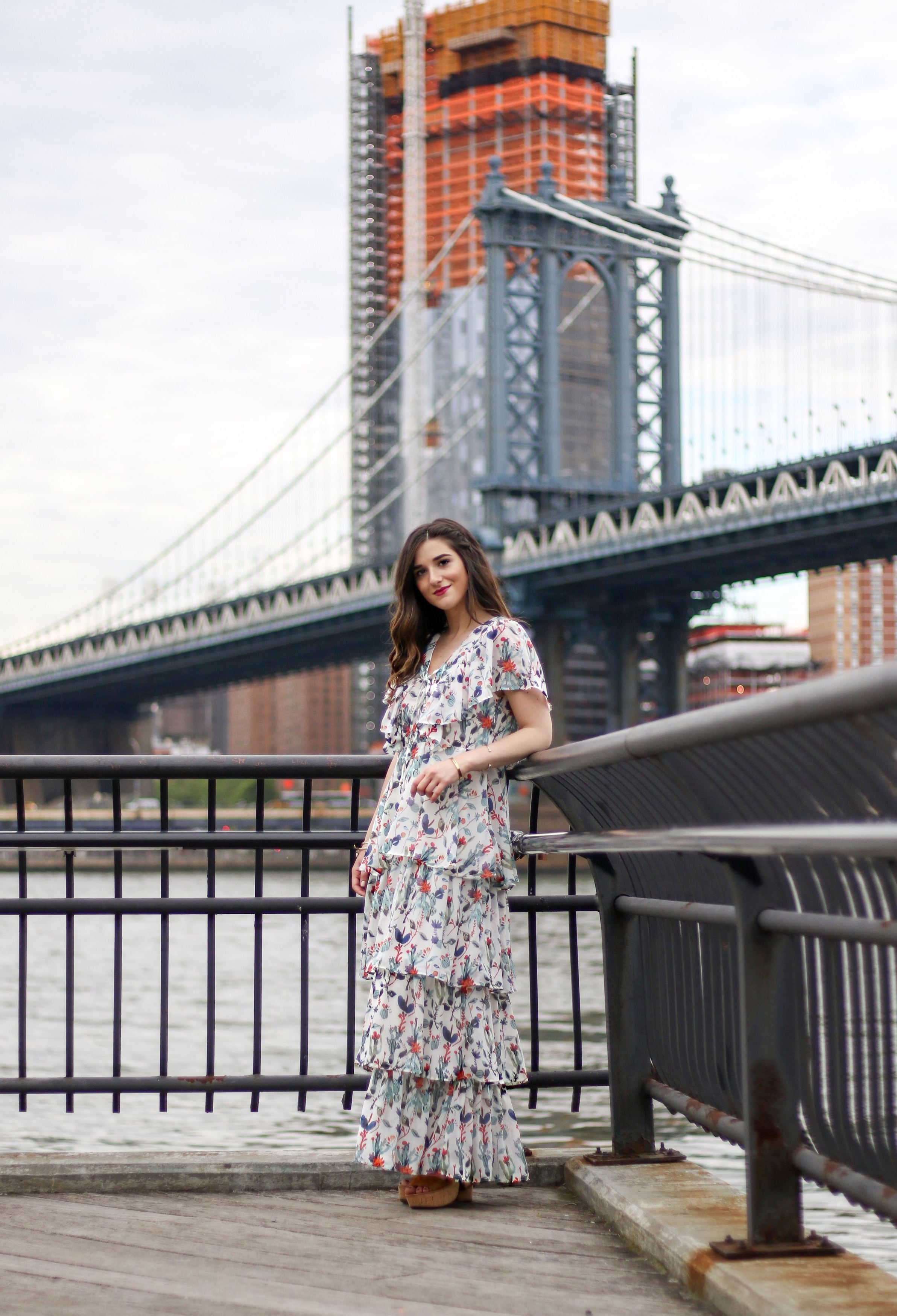 Ruffle Floral Maxi Dress Why You Should Trust Me Esther Santer Fashion Blog NYC Street Style Blogger Outfit OOTD Trendy Summer Outdoors Pretty Girly Photoshoot Feminine Beautiful Model Gold Bracelets Jewelry Accessories Shop Women Sandals Wedges Shoes.JPG