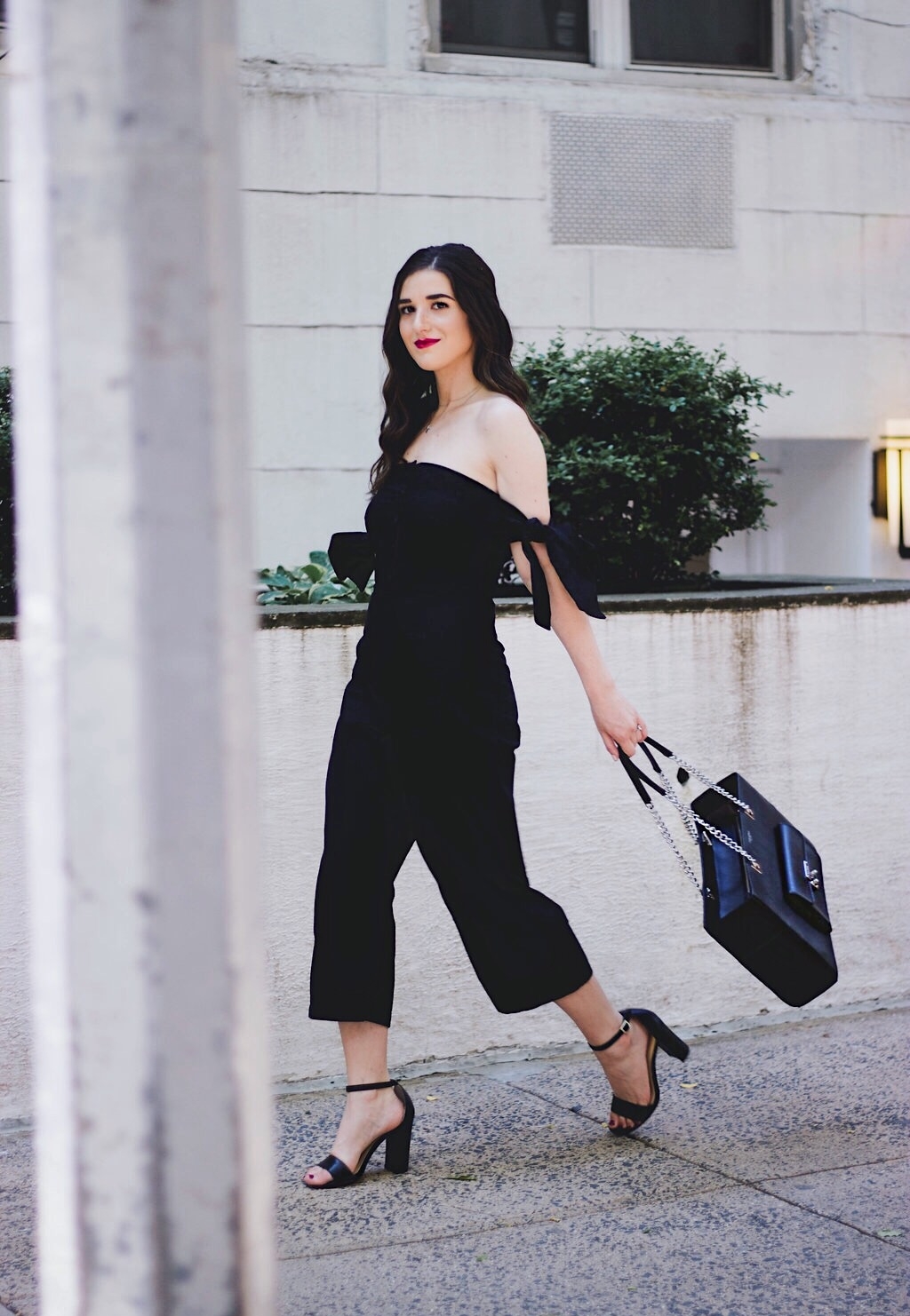 Black Asos Jumpsuit Prioritizing Life And Blog Esther Santer Fashion Blog NYC Street Style Blogger Outfit OOTD Trendy Monochrome Bag Purse Henri Bendel Beauty  Model Photoshoot Shoes Wear Heels Sandals Open Toe Hair Red Lips Pretty Summer Pants Girl.JPG
