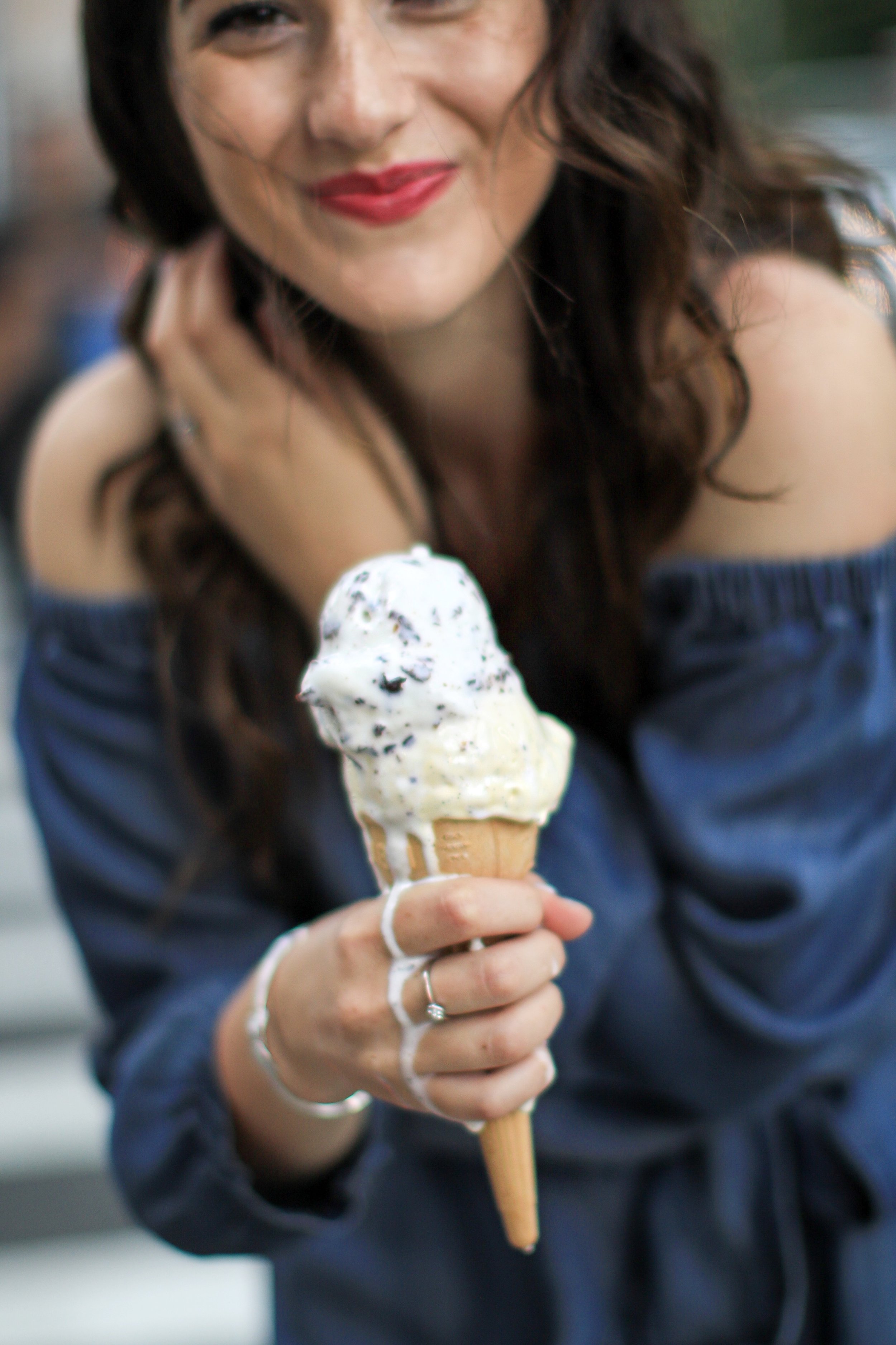 Trescool Chambray Dress 10 Ways To Overcome Writer's Block Esther Santer Fashion Blog NYC Street Style Blogger Outfit OOTD  Trendy Denim Red Shoes Lace Up Girl Women Cold Shoulder Summer Beautiful Pretty Shopping French Connection Hair City Photoshoot.JPG