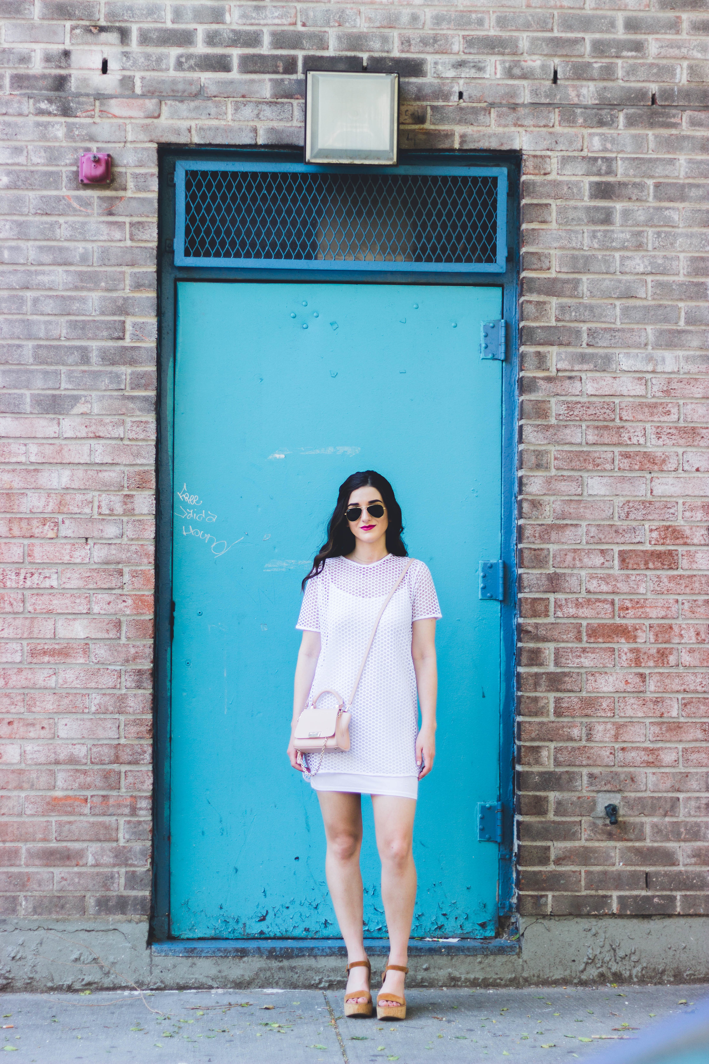 White Mesh Dress Love My Fiance Hate Being Engaged Esther Santer Fashion Blog NYC Street Style Blogger Outfit OOTD Trendy Summer Cork Wedges ASOS Dolce Vita Aviators Sunglasses RayBan Girl Women Look  Inspiration Hair Beauty Model Photoshoot New York.jpg