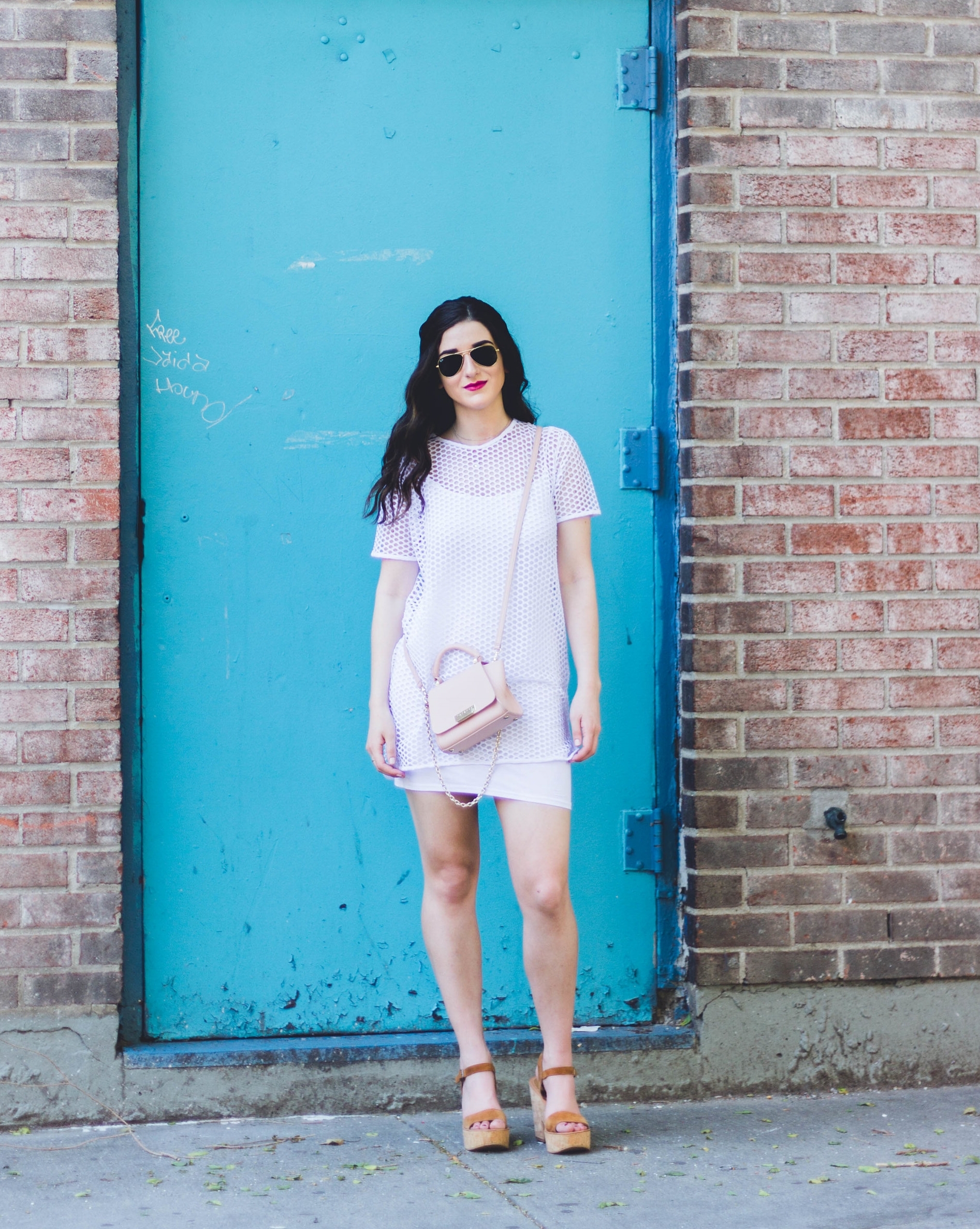 White Mesh Dress Love My Fiance Hate Being Engaged Esther Santer Fashion Blog NYC Street Style Blogger Outfit OOTD Trendy Summer Cork Wedges ASOS Dolce Vita Aviators Sunglasses RayBan Girl Women Look Inspiration Hair Beauty  Model Photoshoot New York.jpg