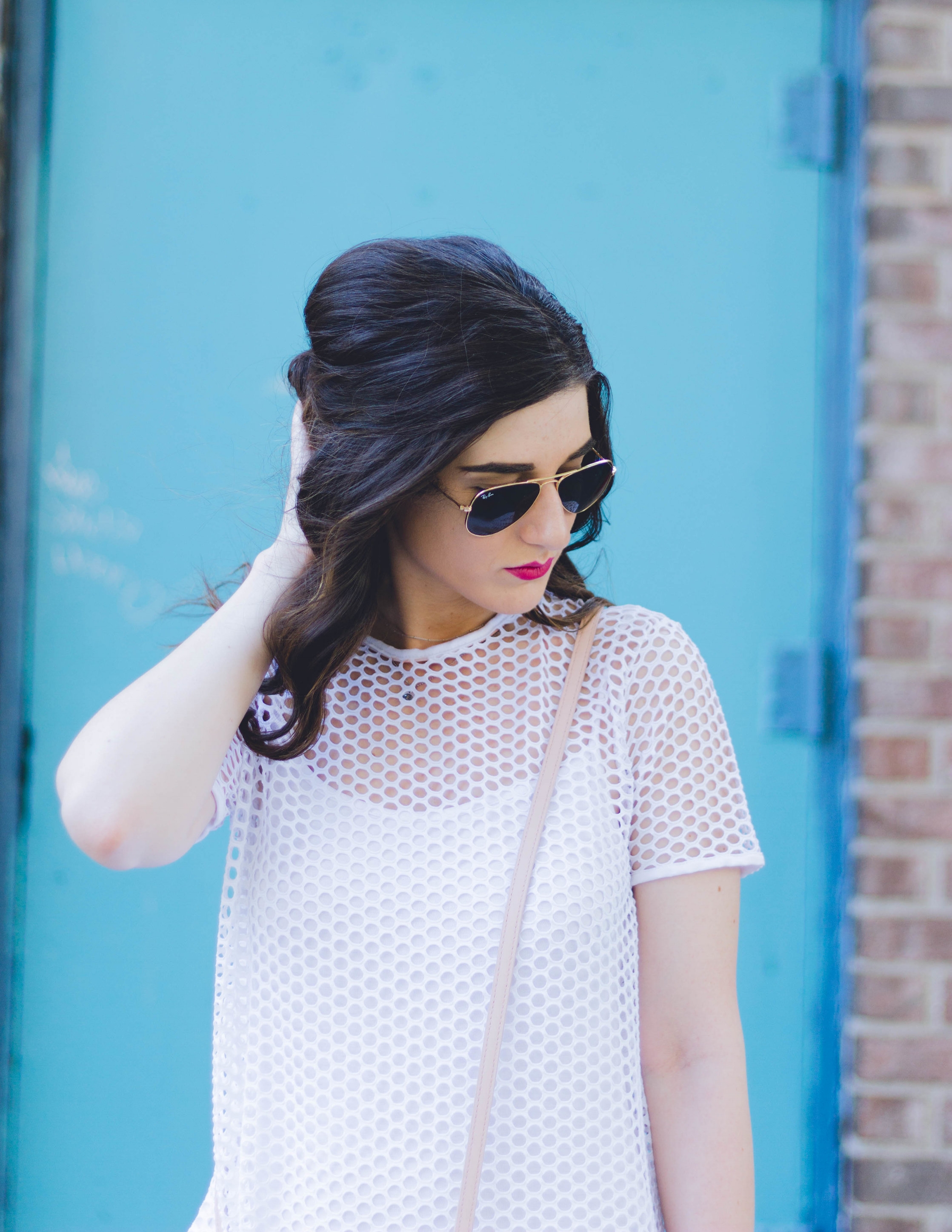 White Mesh Dress Love My Fiance Hate Being Engaged Esther Santer Fashion Blog NYC Street Style Blogger Outfit OOTD Trendy Summer Cork Wedges ASOS Dolce Vita Aviators Sunglasses RayBan Girl Women Look Inspiration  Hair Beauty Model Photoshoot New York.jpg