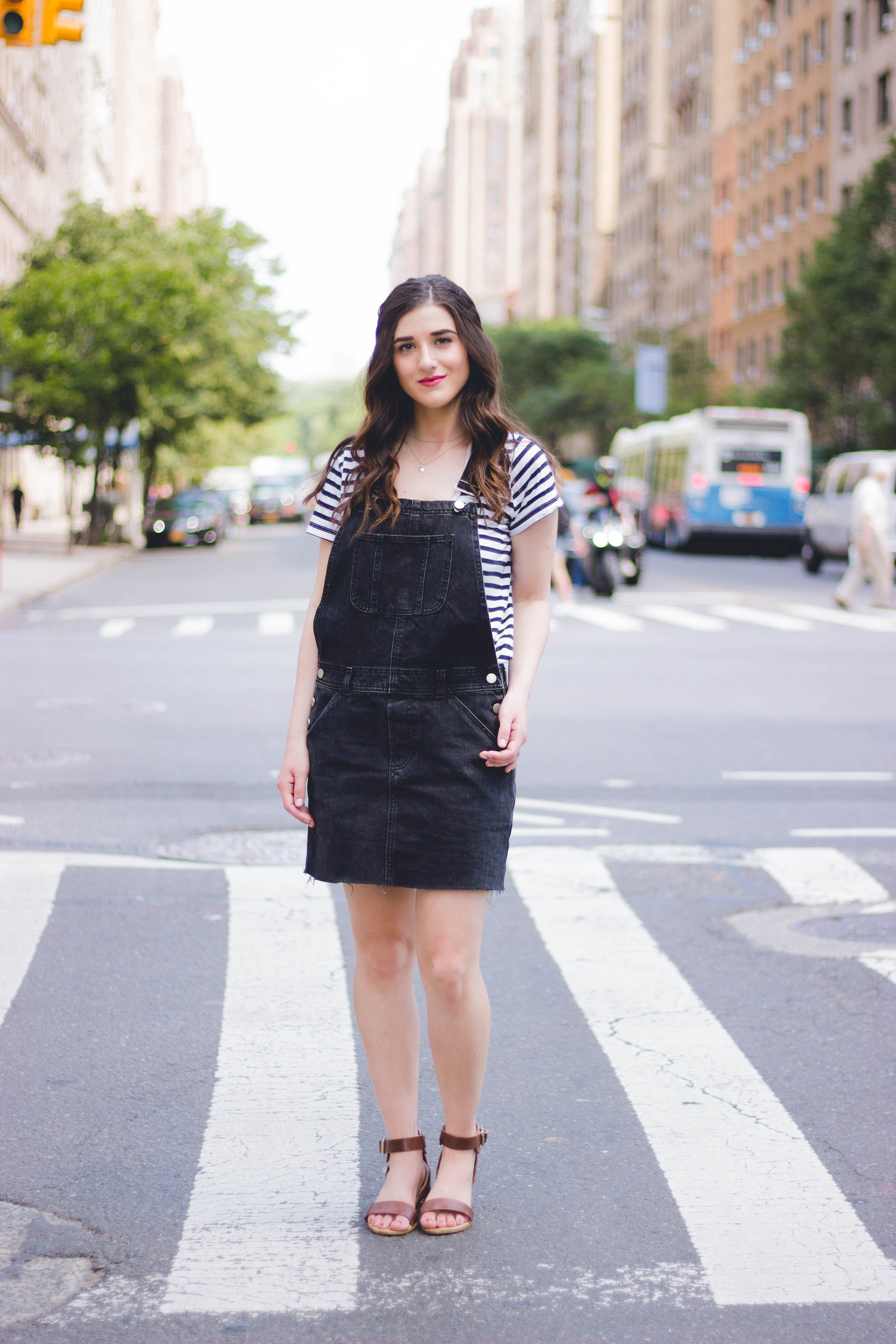 Dress Overalls Striped Tee The Creepiest Messages I've Received As A Blogger Esther Santer Fashion Blog NYC Street Style Blogger Outfit OOTD Trendy ASOS Photoshoot Sandals Girl Women New York City  Model Pretty Silver Necklace Mejuri Shoes Accessories.jpg