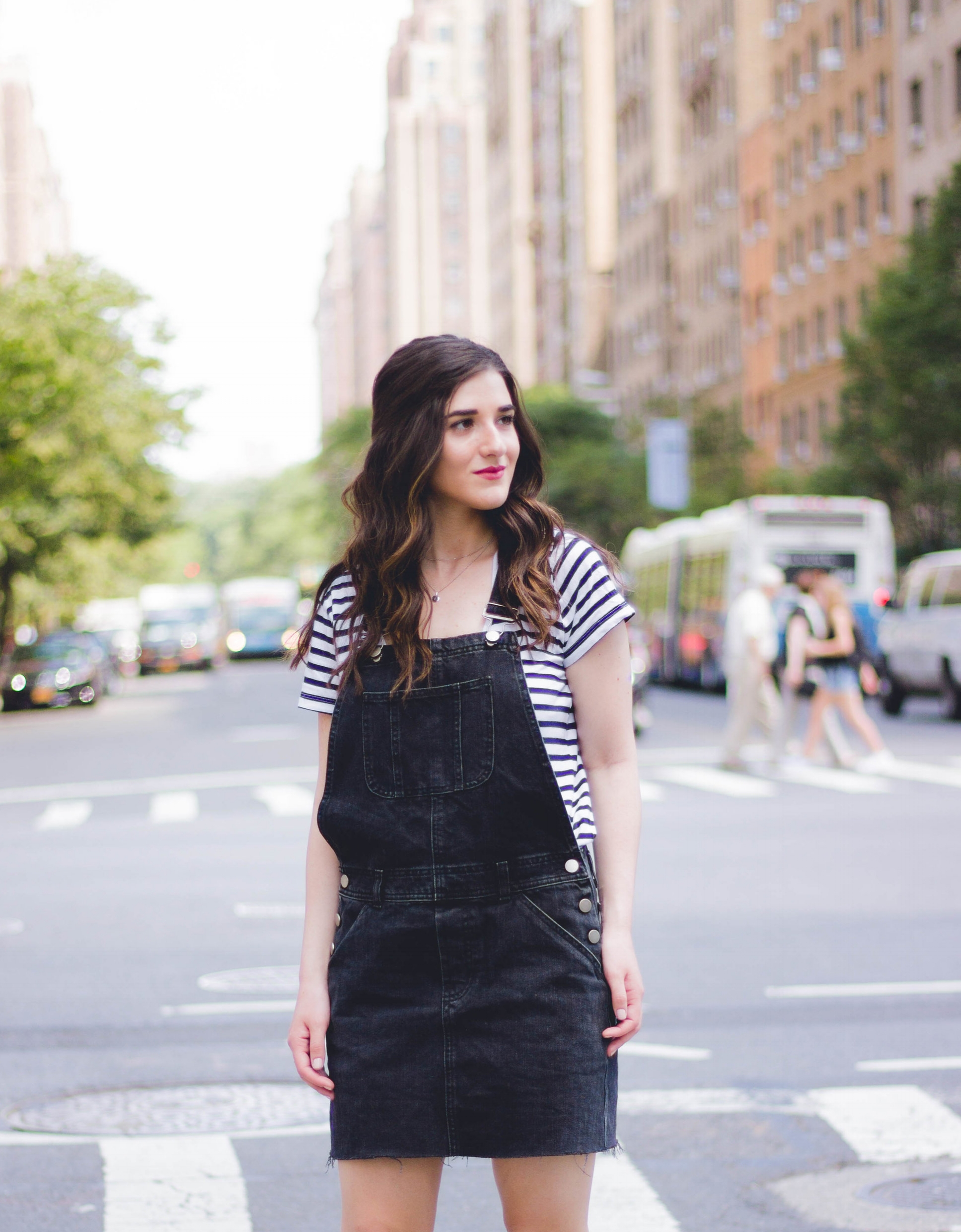 Dress Overalls Striped Tee The Creepiest Messages I've Received As A Blogger Esther Santer Fashion Blog NYC Street Style Blogger Outfit OOTD Trendy  ASOS Photoshoot Sandals Girl Women New York City Model Pretty Silver Necklace Mejuri Shoes Accessories.jpg