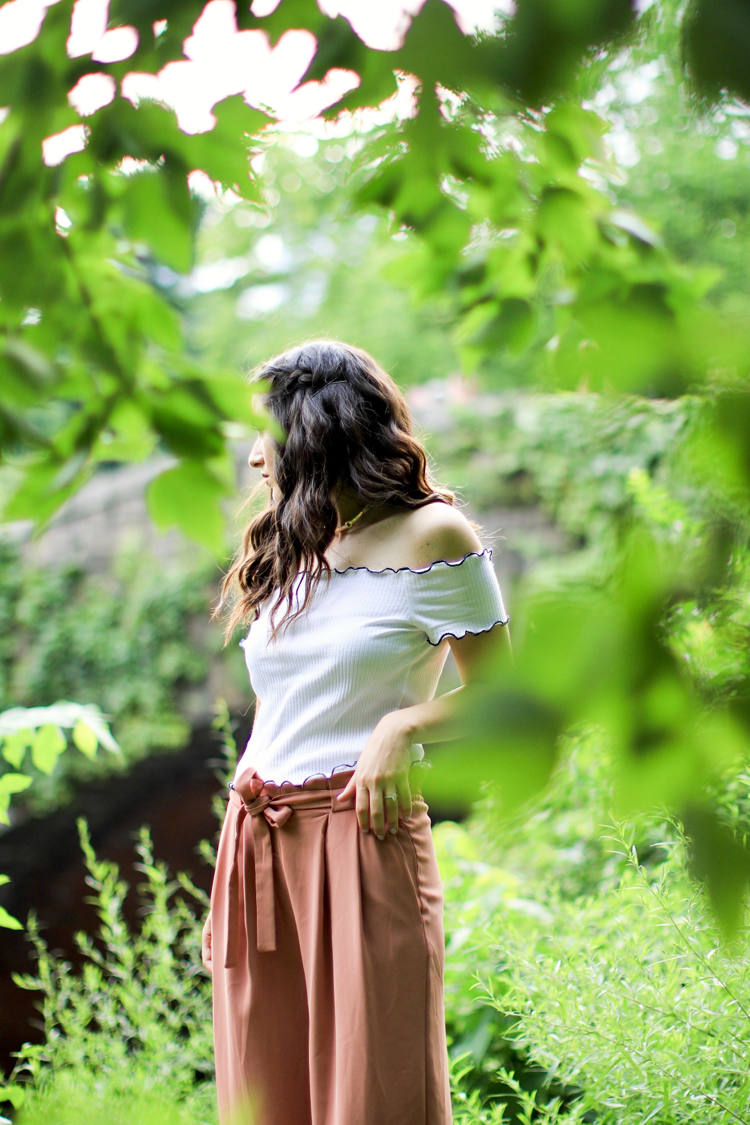 Pink Palazzo Pants + Ruffled Crop Top The Shockingly Hardest Thing About Planning A Wedding Esther Santer Fashion Blog NYC Street Style Blogger Outfit OOTD Trendy Crop Top Ruffles Trousers Shoes  Wedges Dolce Vita Zara Feminine Henri Bendel Jewelry.JPG