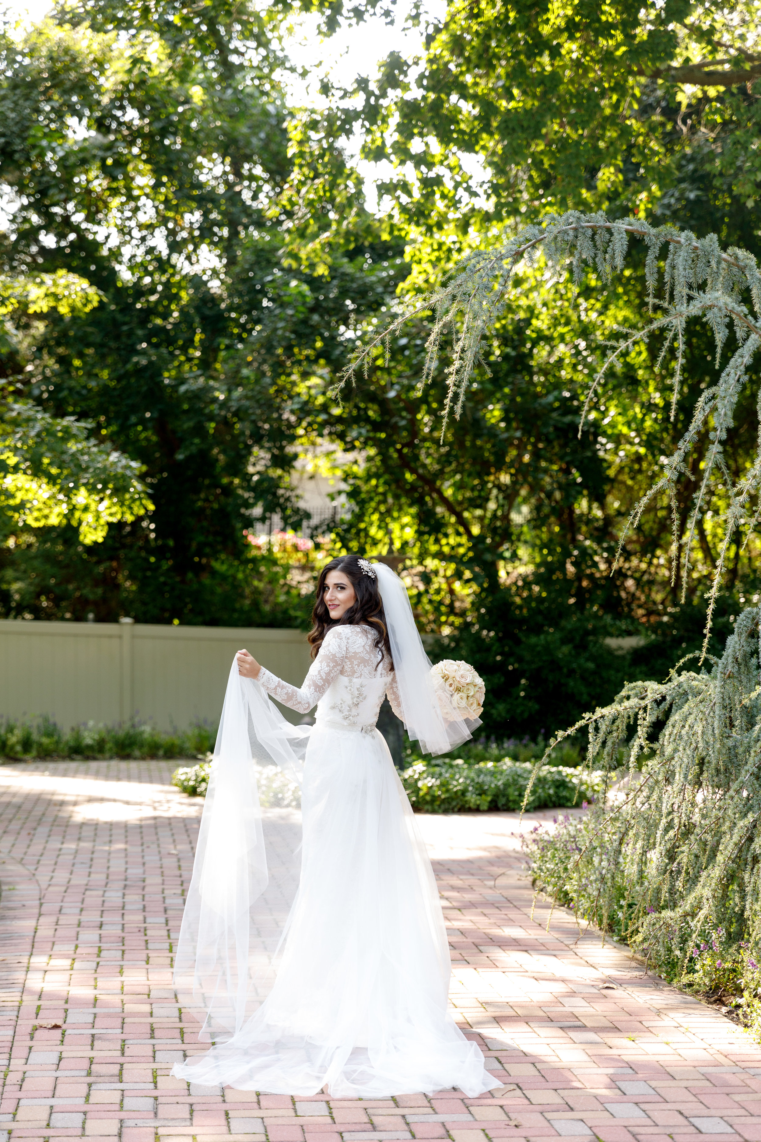 First Look At My Custom Raquel Couture Wedding Dress Esther Santer Fashion Blog NYC Street Style Blogger Outfit OOTD Trendy Fall Ceremony Portrait Photography Bride Groom Beautiful  Outdoor Reception Dancing Inspiration Tulle Train Beading White Lace.JPG