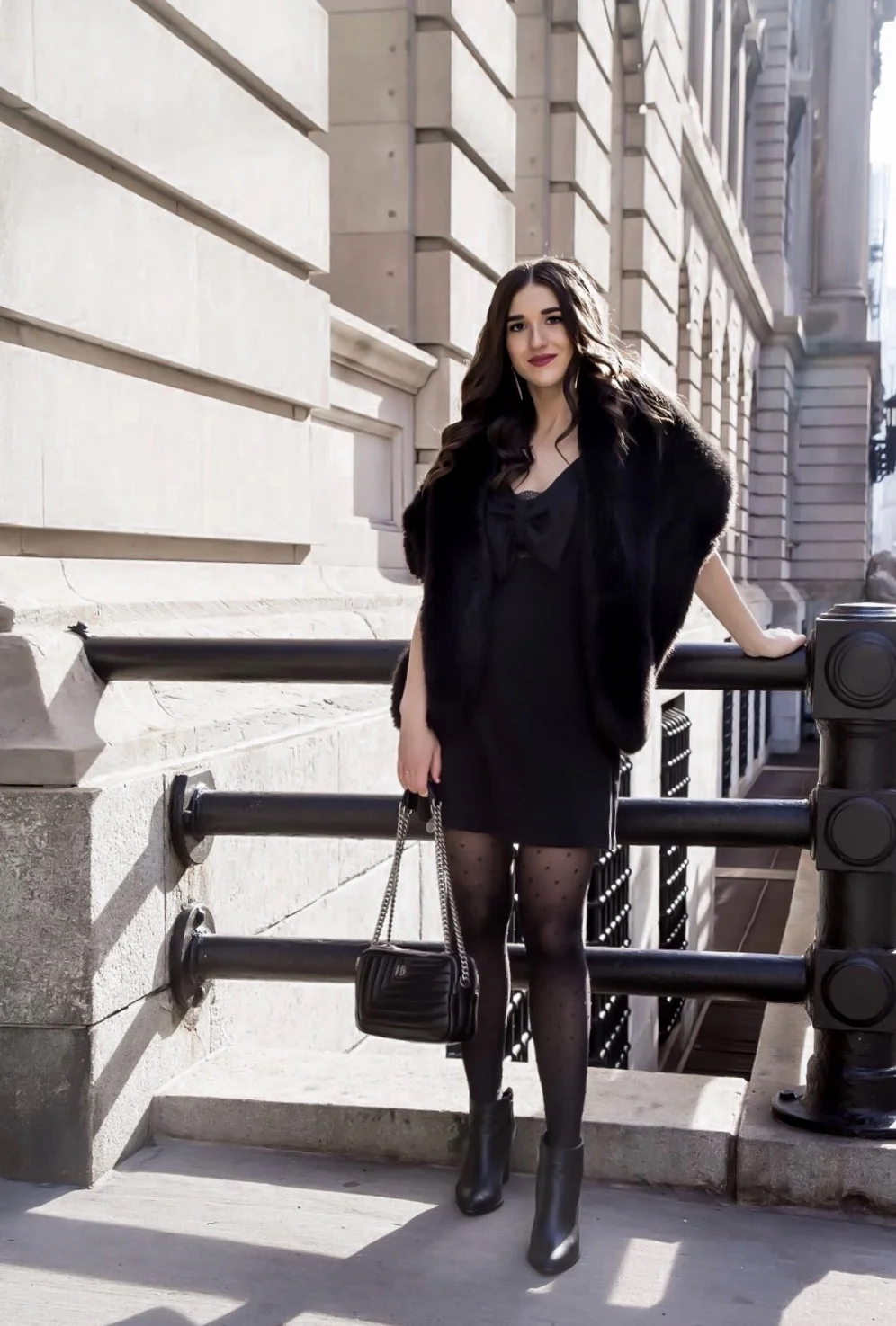 The Right Way To Ask For A Favor // Black Bow Dress + Polka Dot Tights