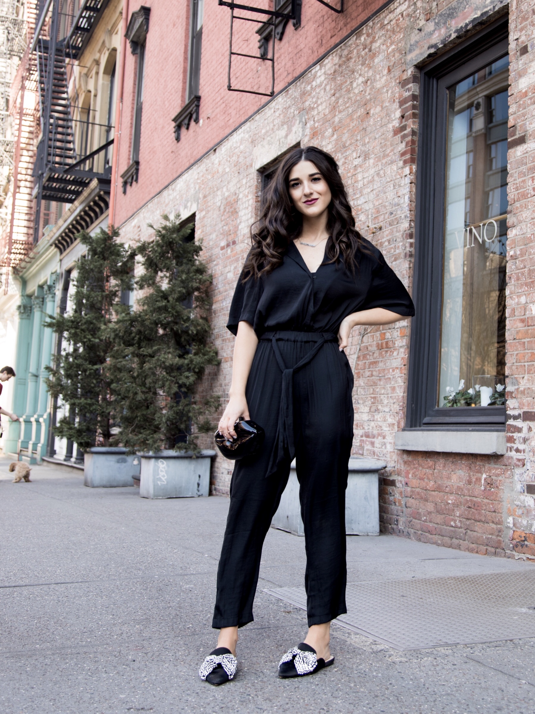 Where We're Going For Our Honeymoon // Black Silk Jumpsuit + Bow Mules —  Esther Santer