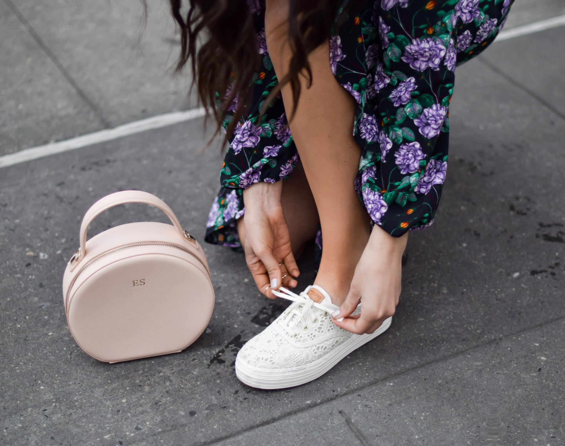 Embroidered Crochet Keds Floral Maxi Dress Zappos Esther Santer Fashion Blog NYC Street Style Blogger Outfit OOTD Trendy Shoes Collab Lace White Embroidered Sneakers RayBan Sunglasses Aviators Maxi Dress Girly Feminine Sporty Vibes Look Summer  Inspo.jpg