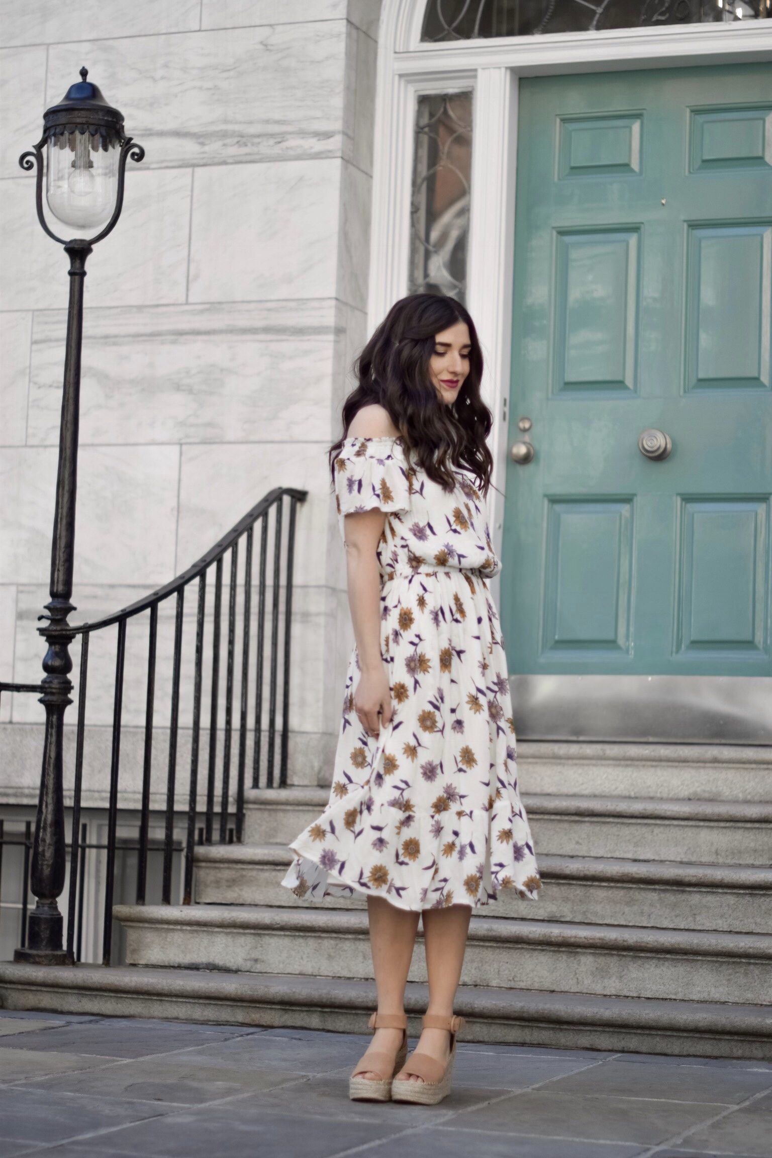 Floral Cold Shoulder Dress Espadrille Wedges My Top 3 Rules Of Business Esther Santer Fashion Blog NYC Street Style Blogger Outfit OOTD Trendy Old Navy Marc Fisher Beautiful Photoshoot New York City Summer Spring Shoes How To  Wear Shopping Wardrobe.jpg