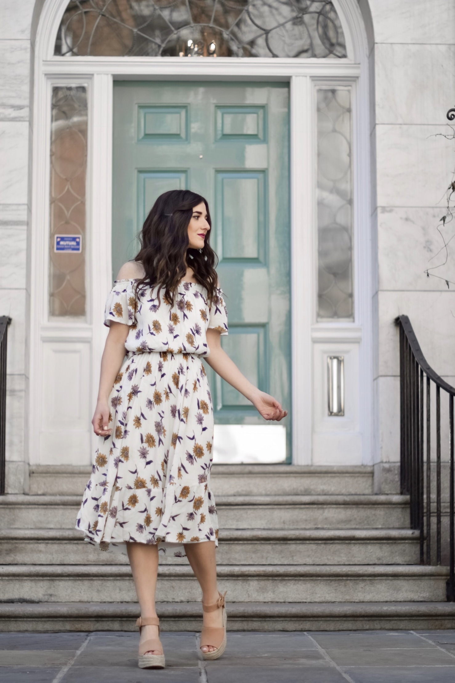 Floral Cold Shoulder Dress Espadrille Wedges My Top 3 Rules Of Business Esther Santer Fashion Blog NYC Street Style Blogger Outfit OOTD Trendy Old Navy Marc Fisher Beautiful Photoshoot New York City Summer Spring Shoes How To Wear Shopping Wardrobe.jpg