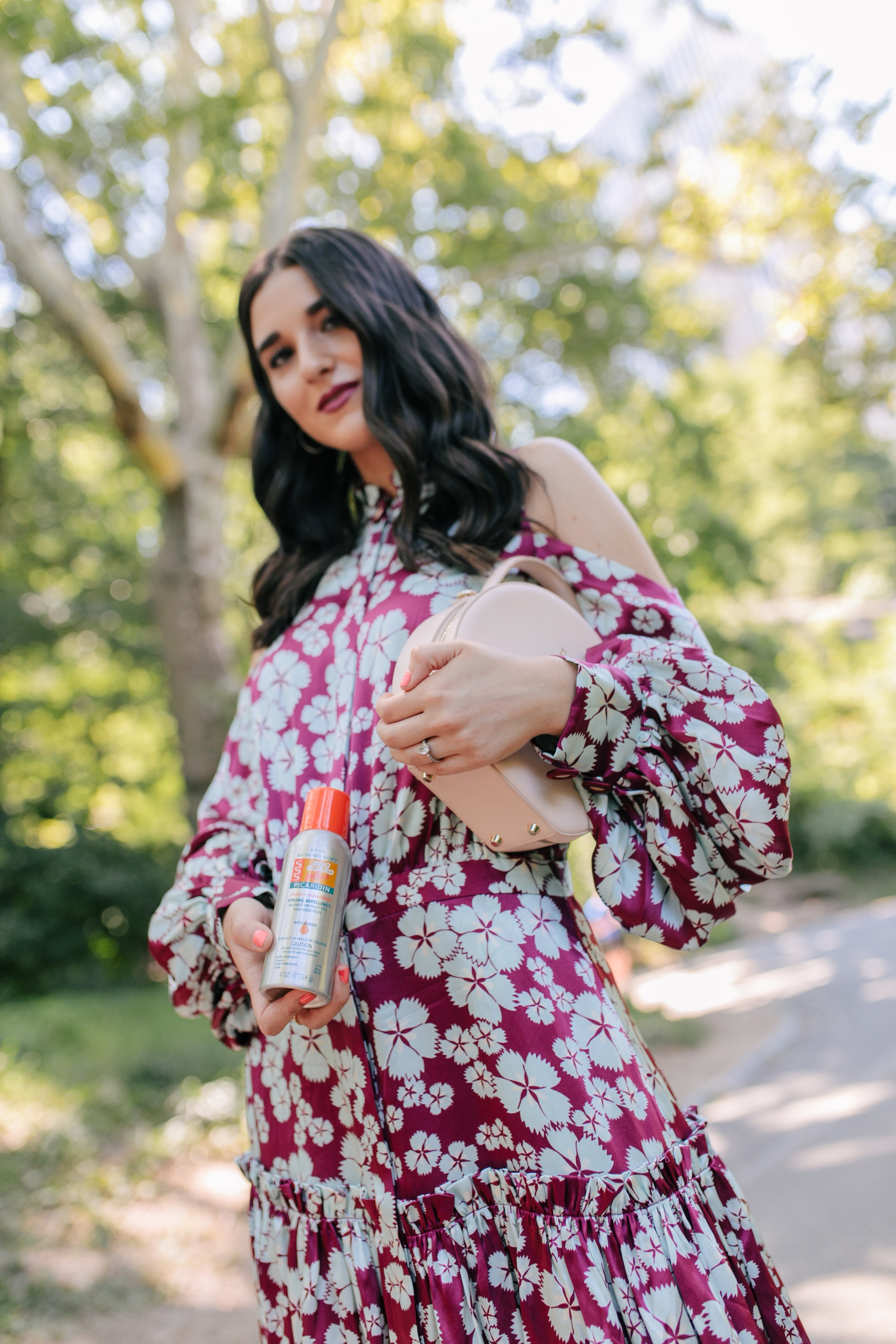 Bring On The Bug Spray Avon Bug Guard Esther Santer NYC Street Style Blogger Outdoors Adventure Explore Upstate New York Central Park Printed Dress Designer Product Review Button Front Photoshoot Brand Collab Beauty Skincare Cold Shoulder Circle Bag.jpg