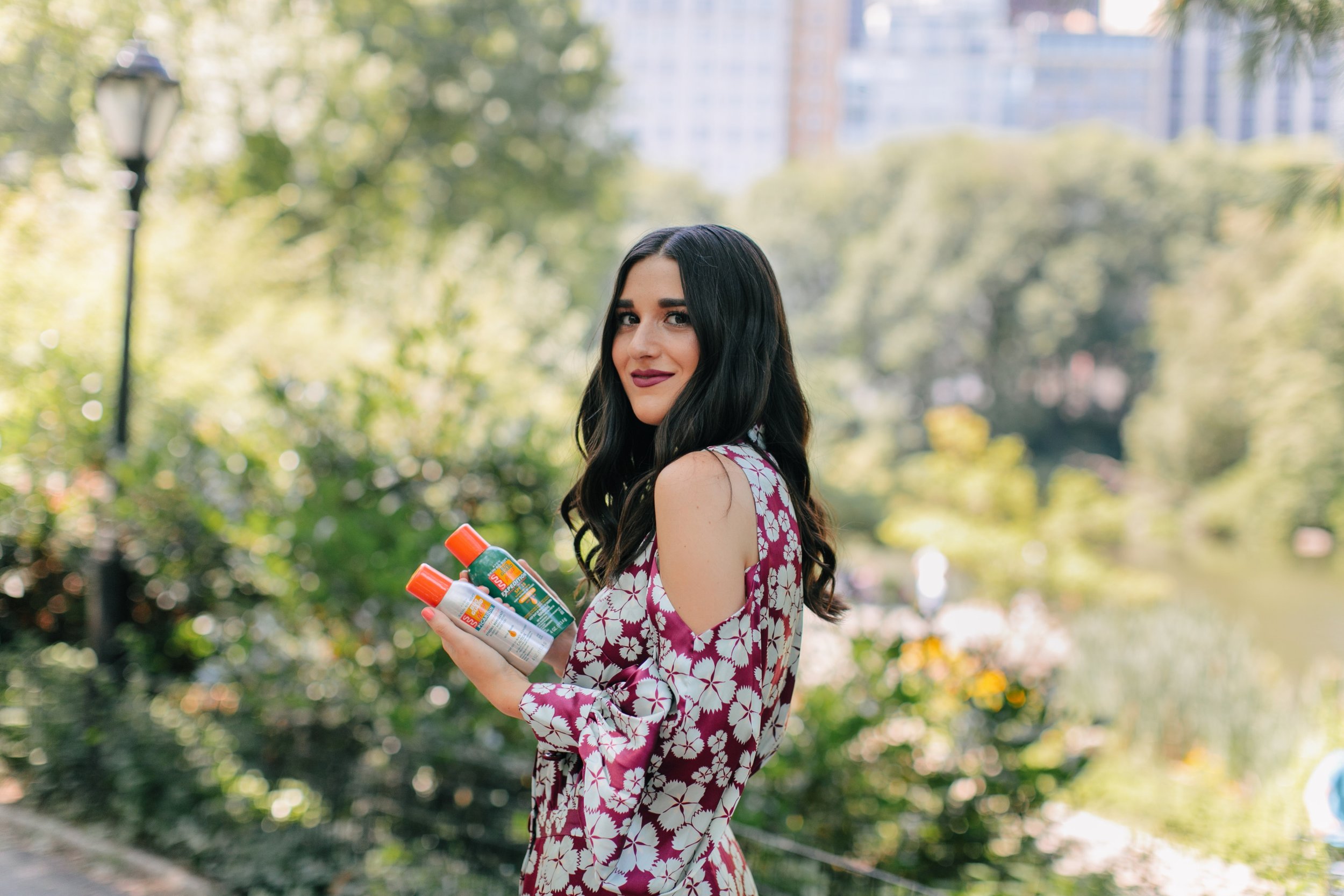 Bring On The Bug Spray Avon Bug Guard Esther Santer NYC Street Style Blogger Outdoors Adventure Explore Upstate New York Central Park Printed Dress Designer Product Review Button Front Photoshoot Brand  Collab Beauty Skincare Cold Shoulder Circle Bag.jpg