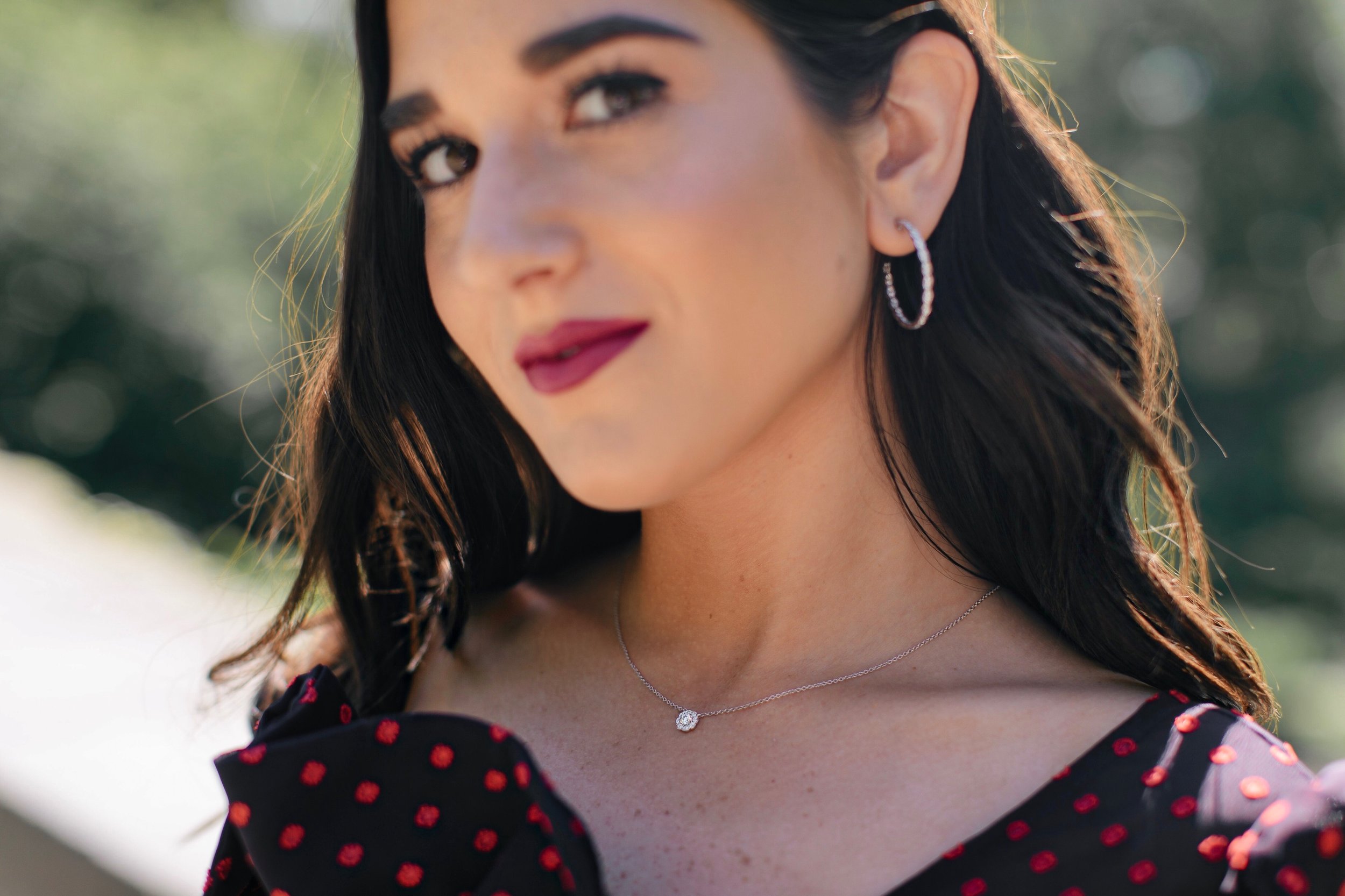 Decked Out In Diamonds Hearts On Fire Esther Santer NYC Street Style Blogger Outfit Self Portrait Necklace Ring Earrings Pretty Beautiful Perfect Cut Outfit Polka Dot Print Photoshoot Central Park New York City Lipstick Women Girl Wear Shopping Luxury.jpg