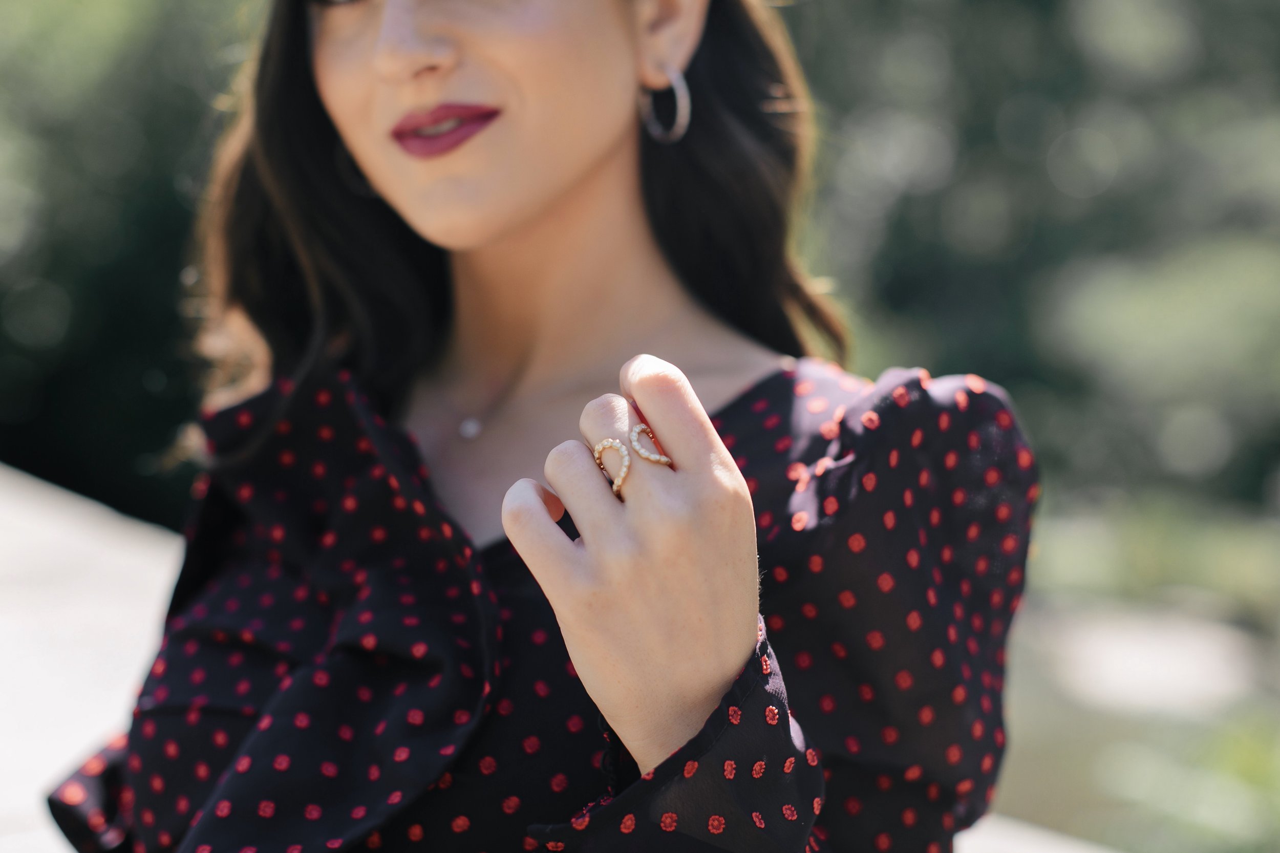 Decked Out In Diamonds Hearts On Fire Esther Santer NYC Street Style Blogger Outfit Self Portrait Necklace Ring Earrings Pretty Beautiful Perfect Cut Outfit Polka Dot Print Photoshoot Central Park New York City Wear Lipstick Women Girl Shopping Luxury.jpg