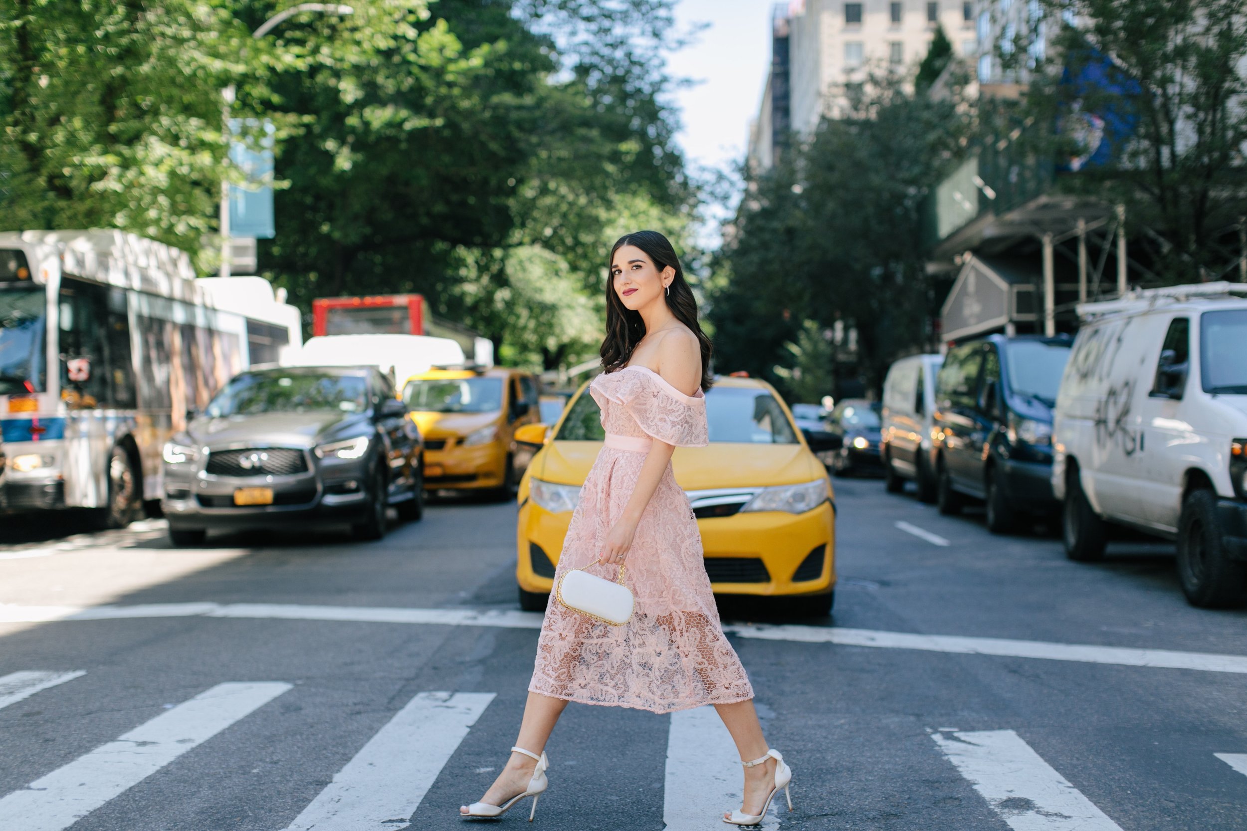 A New Perspective On Instagram Jealousy Pink Lace Dress Ivory Bow Heels Esther Santer Fashion Blog NYC Street Style Blogger Outfit OOTD Trendy White Clutch Self Portrait Designer Kate Spade Wedding Shoes Fancy Elegant Feminine Shopping Bag Wear Formal.jpg
