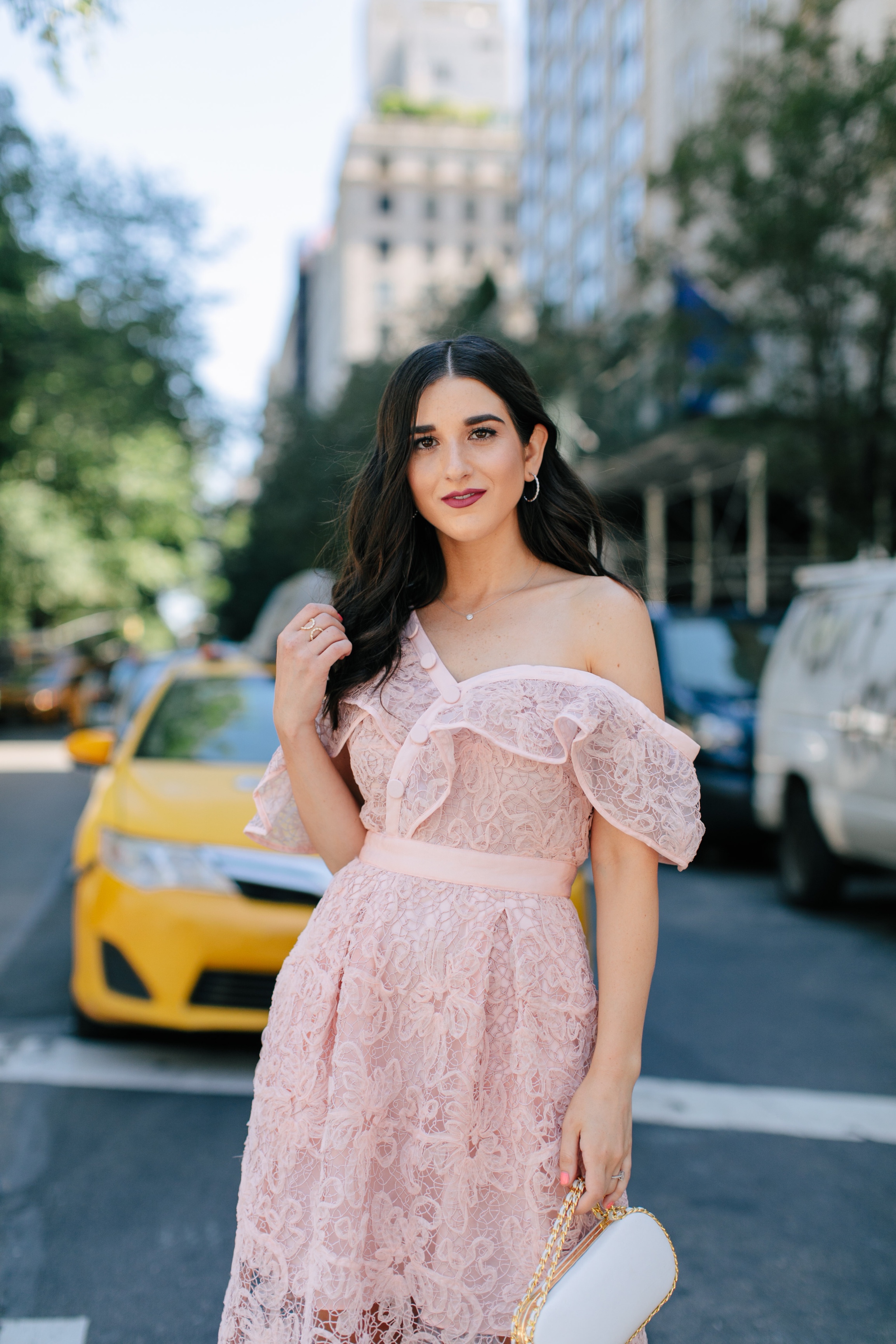 A New Perspective On Instagram Jealousy Pink Lace Dress Ivory Bow Heels Esther Santer Fashion Blog NYC Street Style Blogger Outfit OOTD Trendy White Bag Clutch Self Portrait Designer Kate Spade Wedding Shoes Fancy Elegant Feminine Shopping Wear Formal.jpg