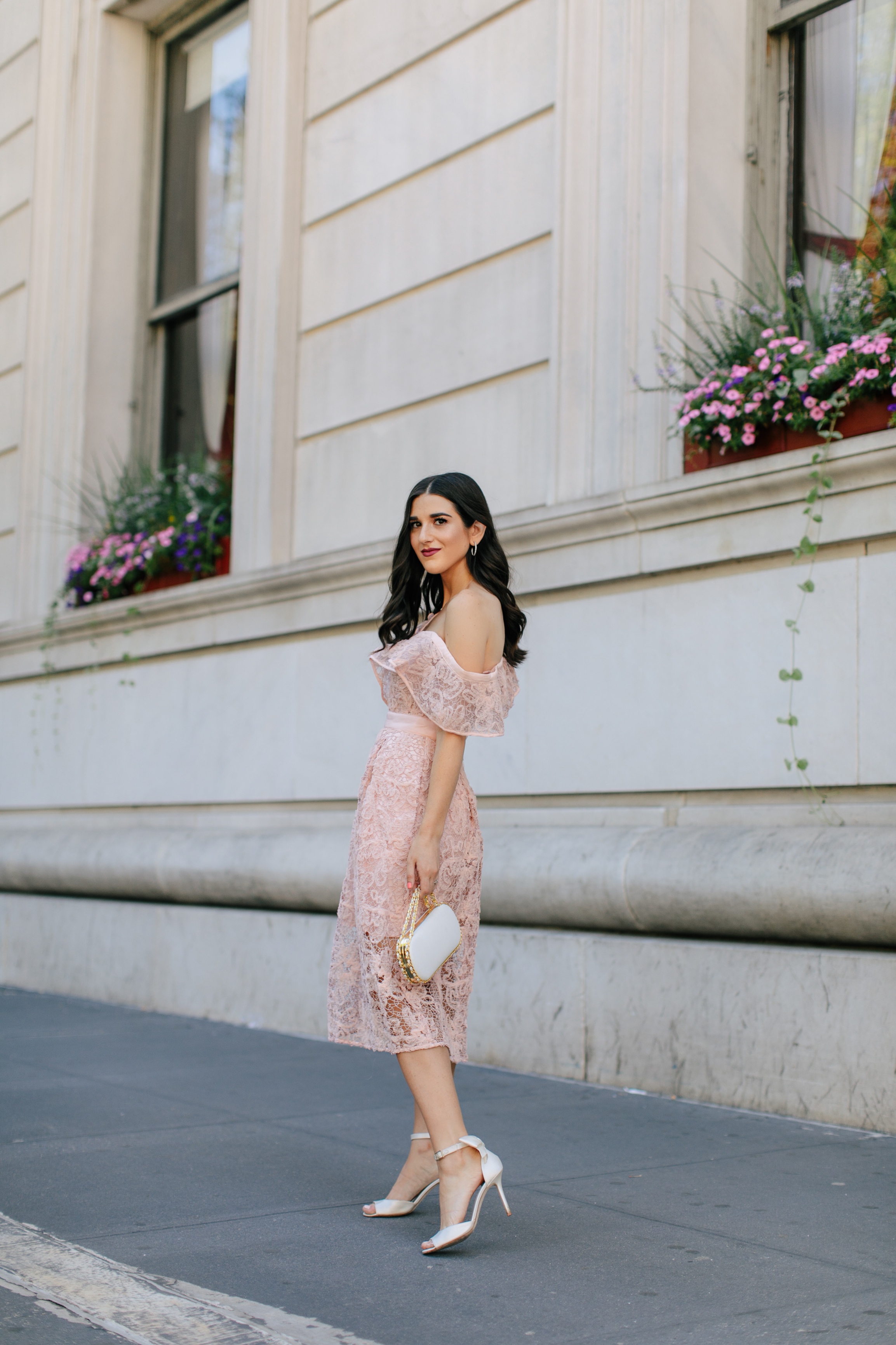 A New Perspective On Instagram Jealousy Pink Lace Dress Ivory Bow Heels Esther Santer Fashion Blog NYC Street Style Blogger Outfit OOTD Trendy White Bag Clutch Self Portrait Designer Kate Spade Wedding Shoes Fancy Elegant Wear Feminine Formal Shopping.jpg