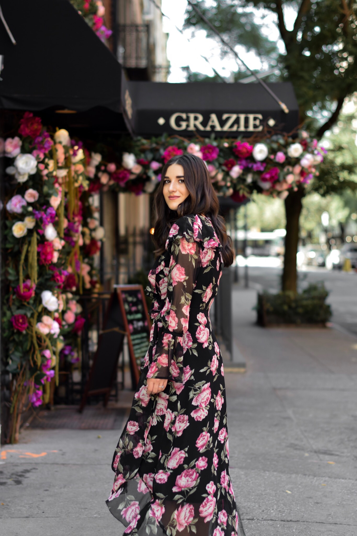 Why I'll Be Sitting Out My 11th Season Of NYFW Floral Maxi Wrap Dress Esther Santer Fashion Blog NYC Street Style Blogger Outfit OOTD Trendy ASOS Vince Camuto Black Braided Sandals Summer Look Floral Backdrop New York  City Upper East Side Photoshoot.jpg