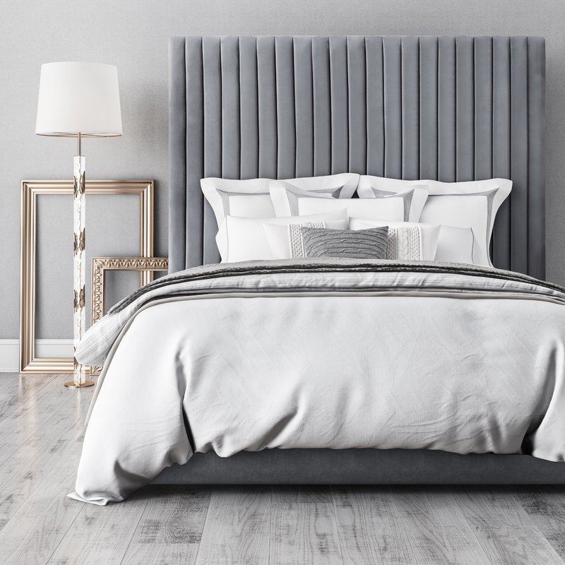Abid+Upholstered+Platform+Bed Wayfair Esther Santer NYC Street Style Blogger Home Decor Interior Design Inspiration Bed Headboard Grey Upholstered Beautiful Affordable Shopping Sheets Pretty Studs Neutral Sale Dream Inspo Trendy Color House.jpg