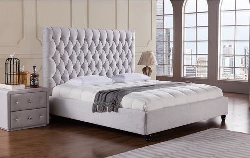 Light Grey Fabric Bed American Eagle Wayfair Esther Santer NYC Street Style Blogger Home Decor Interior Design Inspiration Bed Headboard Grey Upholstered Beautiful Affordable Shopping Bedroom Pretty Studs Neutral Sale Dream Inspo Trendy Color.jpg