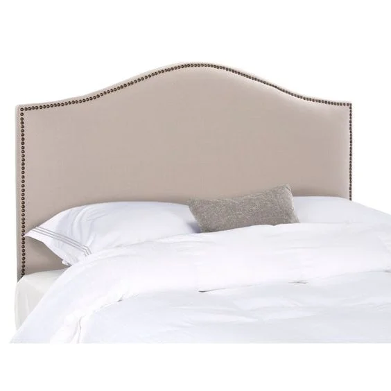 Safavieh Connie Taupe Grey Linen Upholstered Headboard Brass Nailhead Wayfair Esther Santer NYC Street Style Blogger Home Decor Interior Design Inspiration Bed Headboard Grey Upholstered Beautiful Affordable Shopping Bedroom Pretty Studs Neutral Sale.jpg