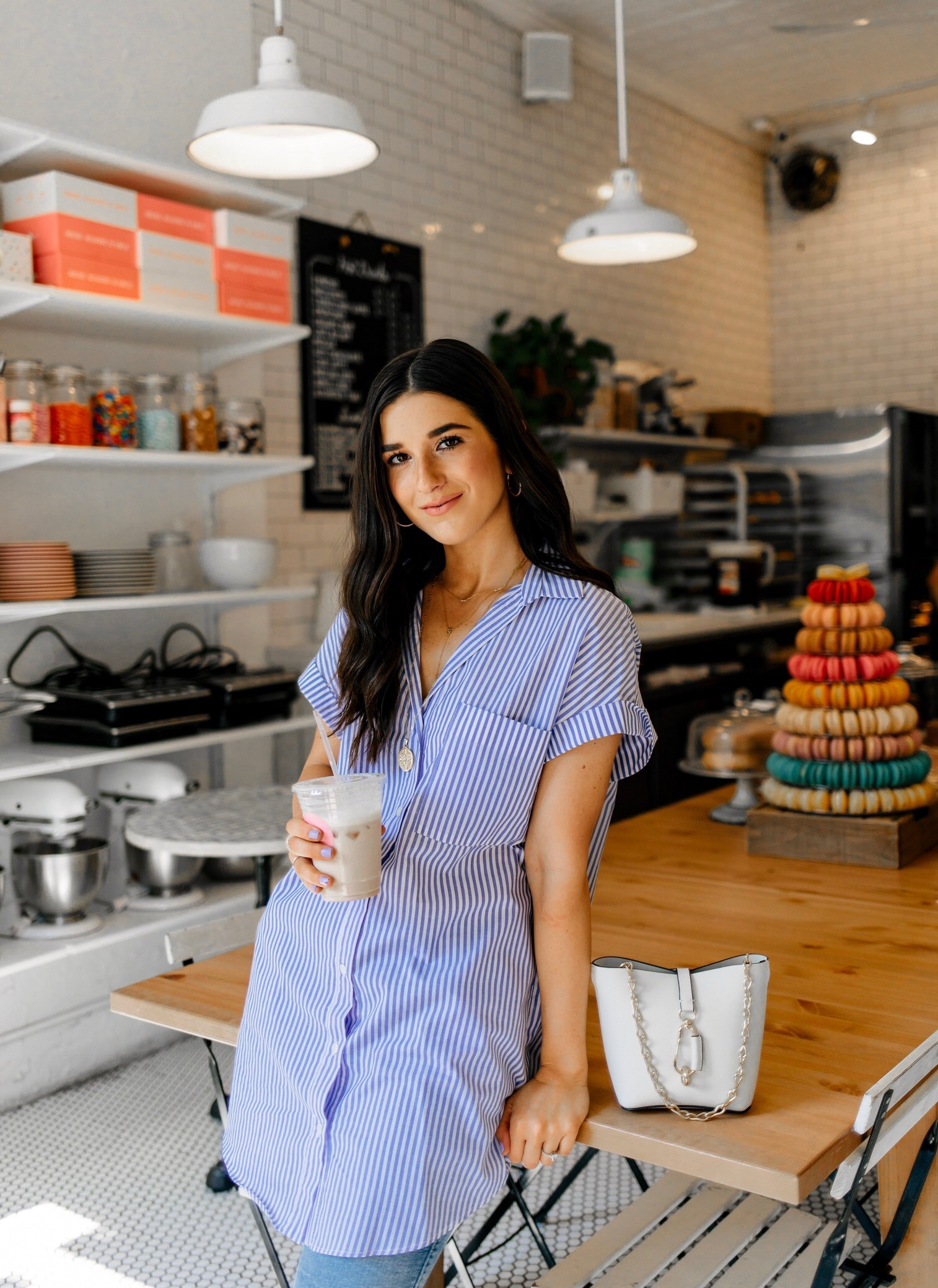 No Is A Dirty Dirty Word A Satire Blue Striped Top Red Heels Esther Santer Fashion Blog NYC Street Style Blogger Outfit OOTD Trendy By Woops Macaron Shop Light Denim Jeans Gold Jewelry Details Shoes Zara Shopping  Wear Zac Posen Bag Coffee Break Girl.jpg