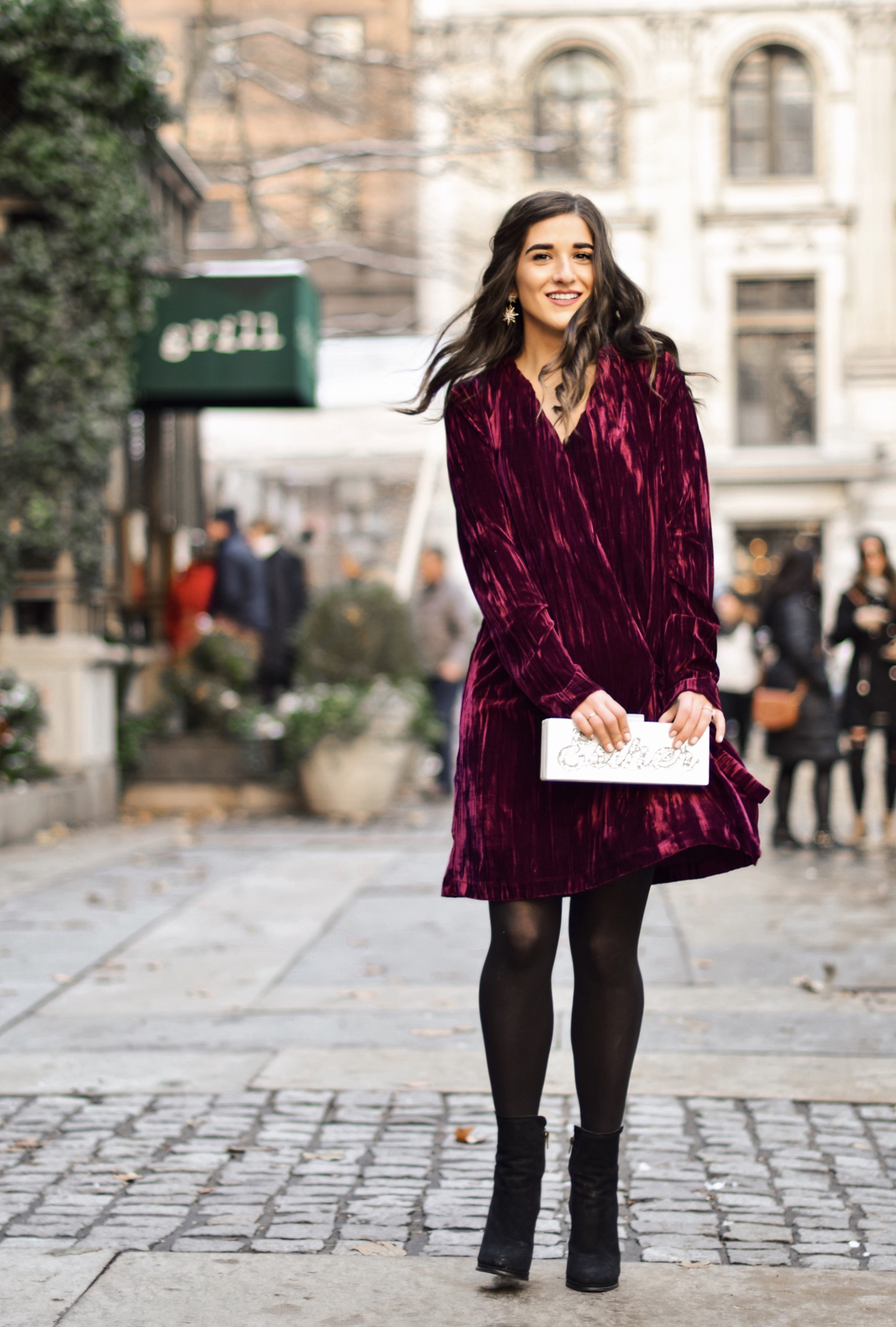 17 Tips On Building An Instagram Following Maroon Velvet Dress Black Booties Esther Santer Fashion Blog NYC Street Style Blogger Outfit OOTD Trendy Zara Online Shopping Winter Monogram Box Bag Clutch M4D3 Shoes Wavy Hair Hue Tights Wear Classic Simple.jpg