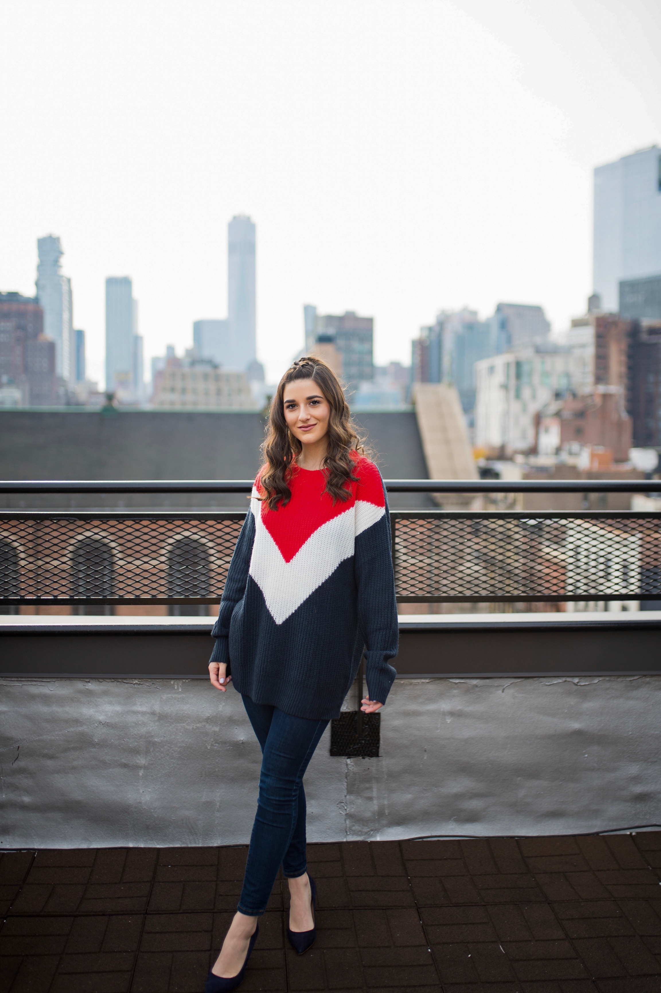 Advice For The Micro-influencer Oversized Sweater Navy Heels Esther Santer Fashion Blog NYC Street Style Blogger Outfit OOTD Trendy Shopping Subtle Balayage Highlights Hair Jeans Sally Hershberger Girl Chic How To Wear Winter Women Red White Blue 2018.jpg