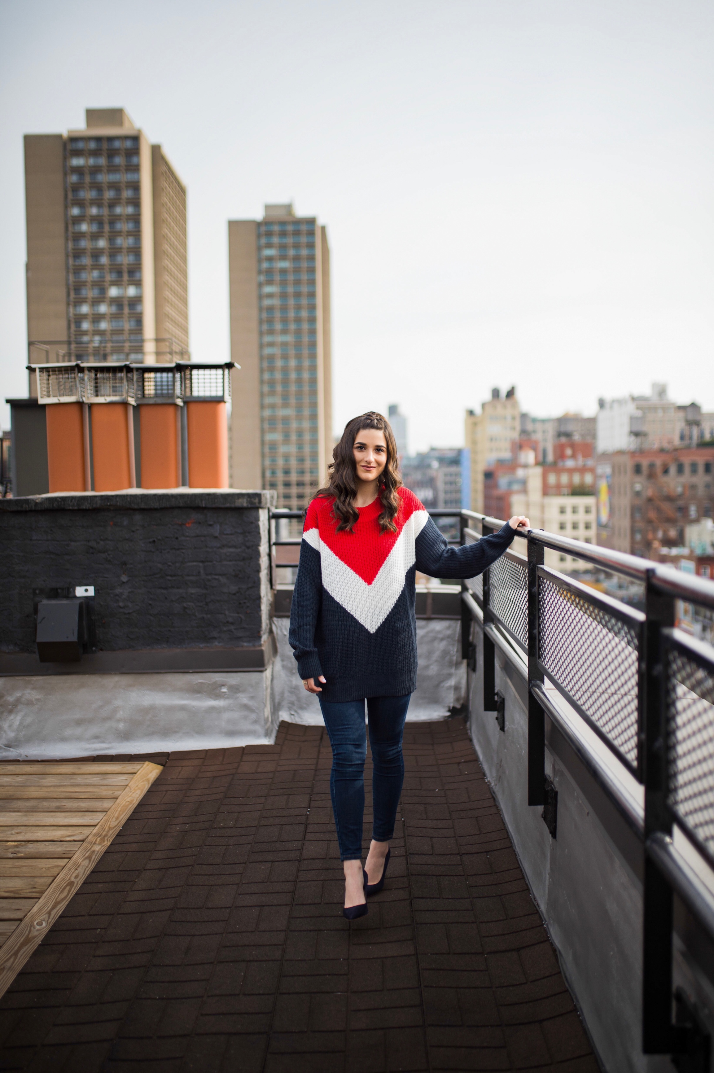 Advice For The Micro-influencer Oversized Sweater Navy Heels Esther Santer Fashion Blog NYC Street Style Blogger Outfit OOTD Trendy Shopping Subtle Balayage Highlights Hair Jeans Sally Hershberger Chic Girl How To Wear Red White Blue Winter Women 2018.jpg
