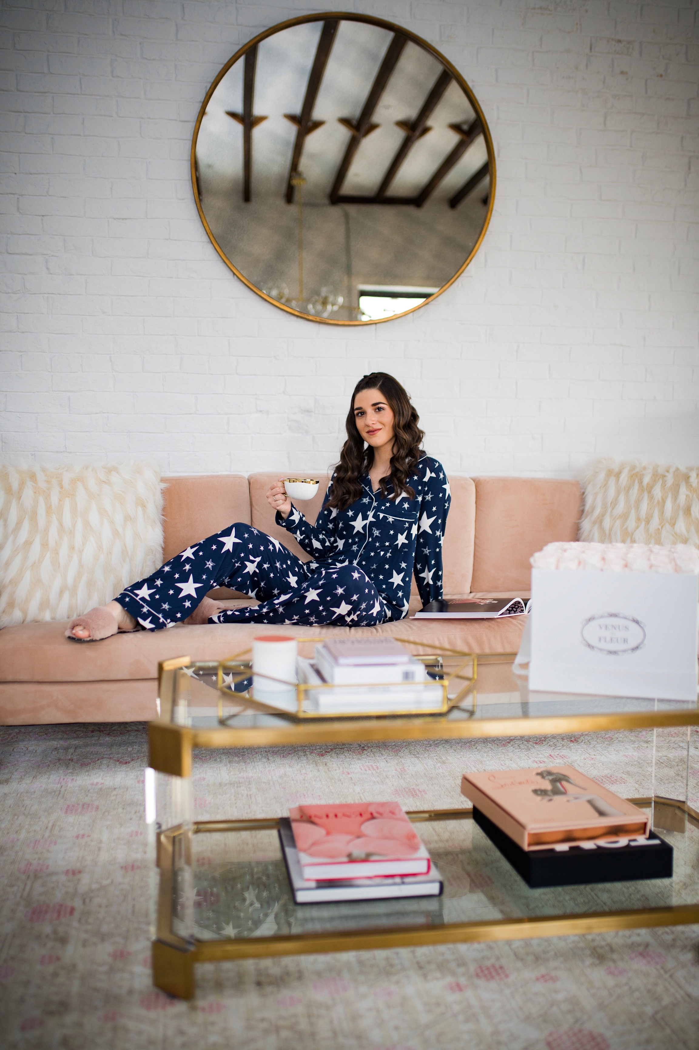 5 Tips For Becoming A Morning Person Navy Star Pajamas Esther Santer Fashion Blog NYC Street Style Blogger Outfit OOTD Trendy Shopping PJs Holiday ASOS Cute Wear Interior Beautiful Home Penthouse Wayfair Circle Mirror Venus Et Fleur Gold Coffee  Table.jpg