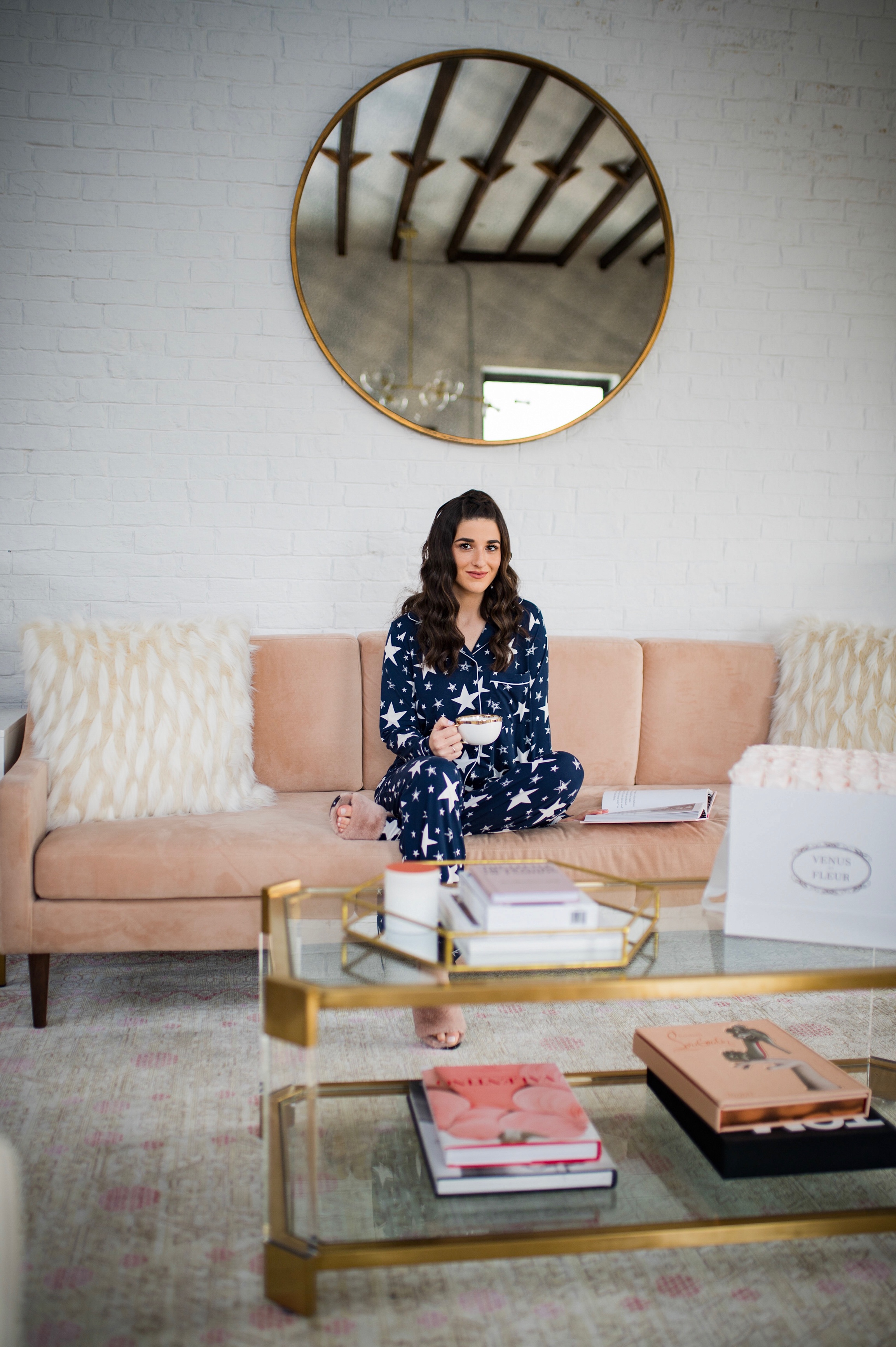 5 Tips For Becoming A Morning Person Navy Star Pajamas Esther Santer Fashion Blog NYC Street Style Blogger Outfit OOTD Trendy Shopping PJs Holiday ASOS Cute Wear Interior Beautiful Home Penthouse Wayfair Circle Mirror Venus Et Fleur Gold Coffee Table.jpg
