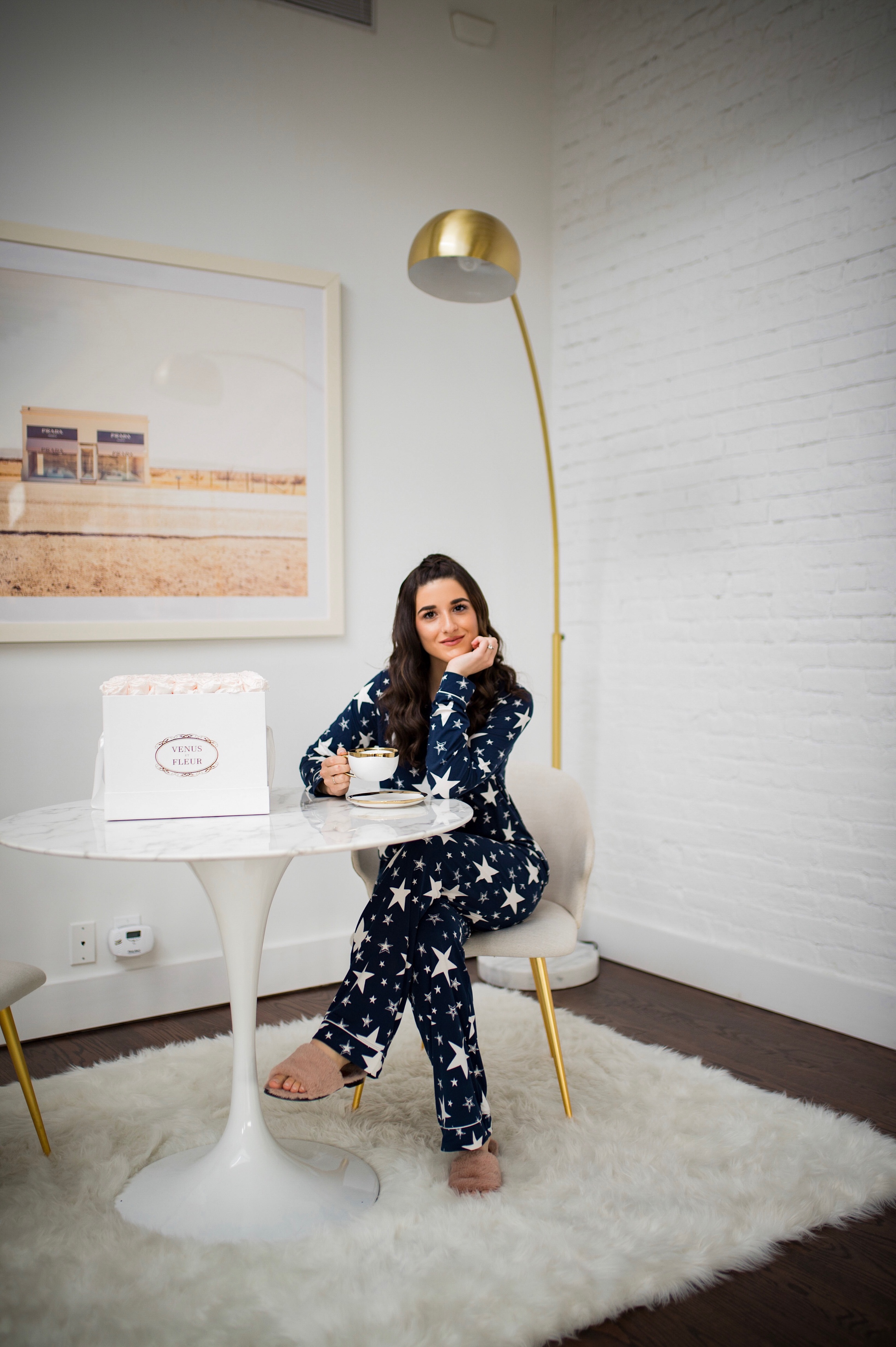 5 Tips For Becoming A Morning Person Navy Star Pajamas Esther Santer Fashion Blog NYC Street Style Blogger Outfit OOTD Trendy Shopping PJs Holiday ASOS Cute Wear Interior Beautiful Home Penthouse Wayfair Circle Mirror Venus Et Fleur Gold Lamp Marble.jpg