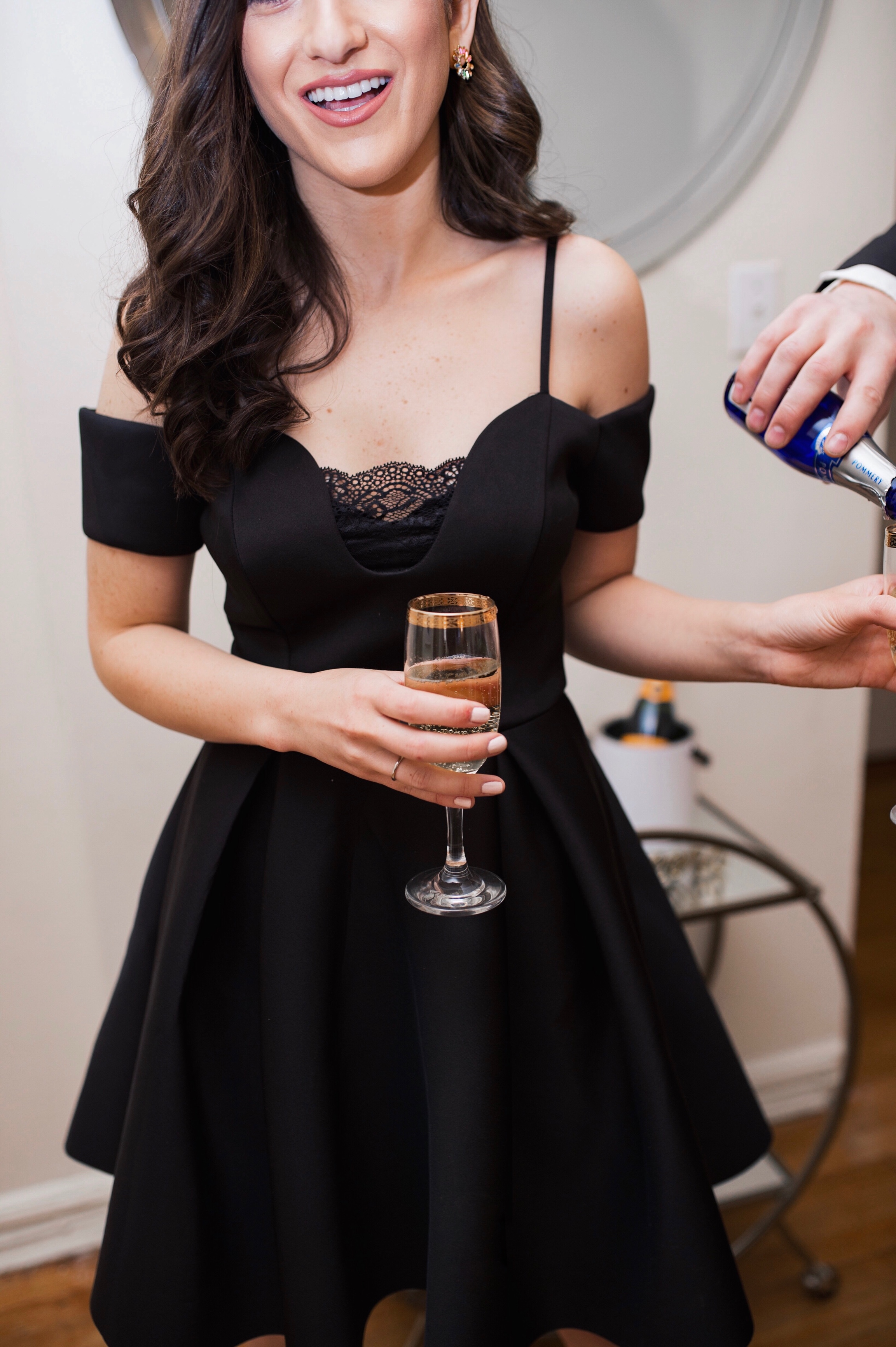 2019 Blogging Goals Happy New Year Esther Santer Fashion Blog NYC Street Style Blogger Outfit OOTD Trendy Shopping Smile Husband Wife Alcohol Drinks Gold Bar Cart Relationship Goals Little Black Dress Lace Brian Atwood Holiday Heels  Rainbow  Earrings.jpg