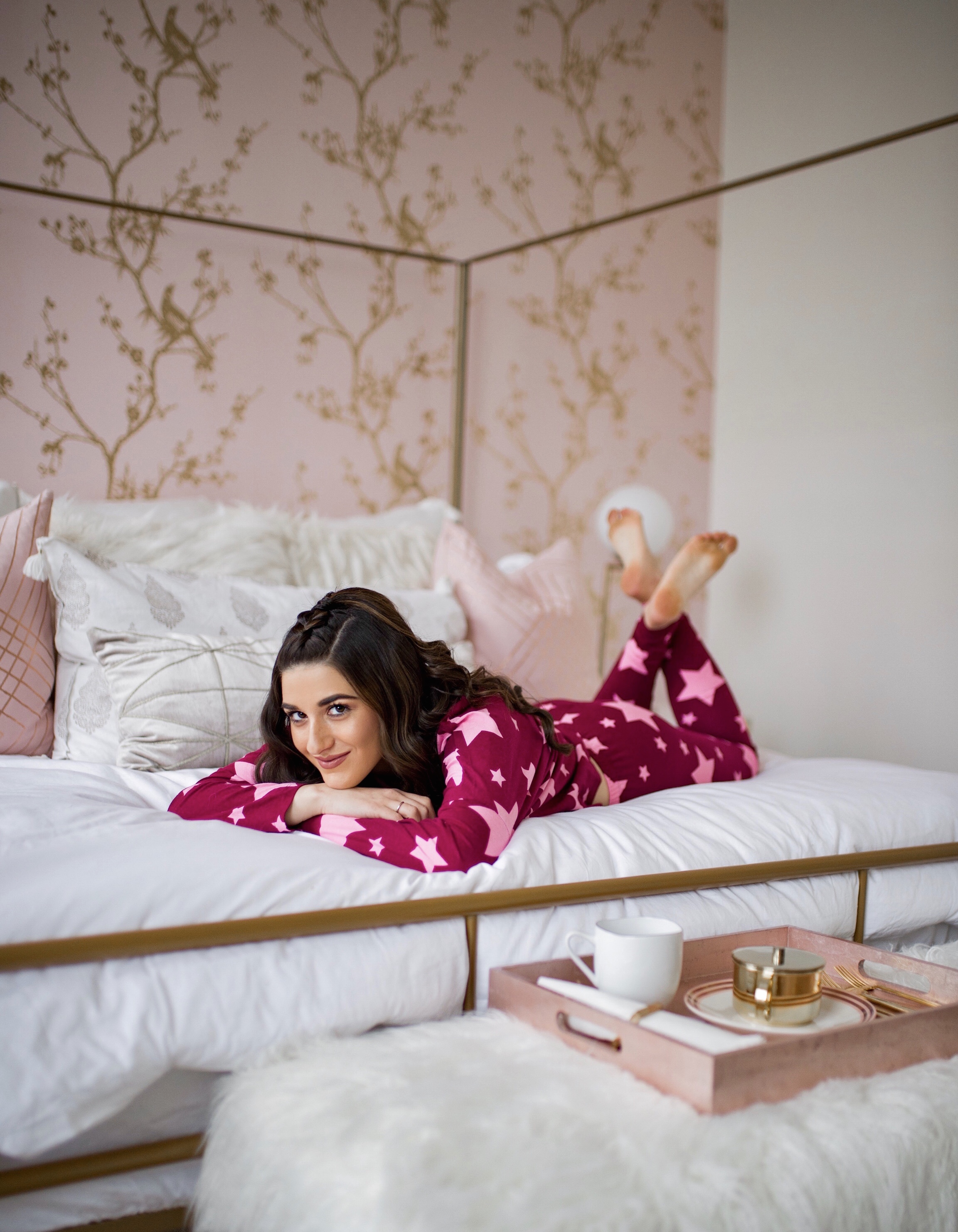How I Became A Full Time Blogger Pink Star Pajamas Esther Santer Fashion Blog NYC Street Style Blogger Outfit OOTD Trendy Shopping  ASOS Shopping Cute Pretty Hairstyle Laurel Creative New York City Penthouse Photoshoot Bedroom Wayfair Furniture Modern.jpg