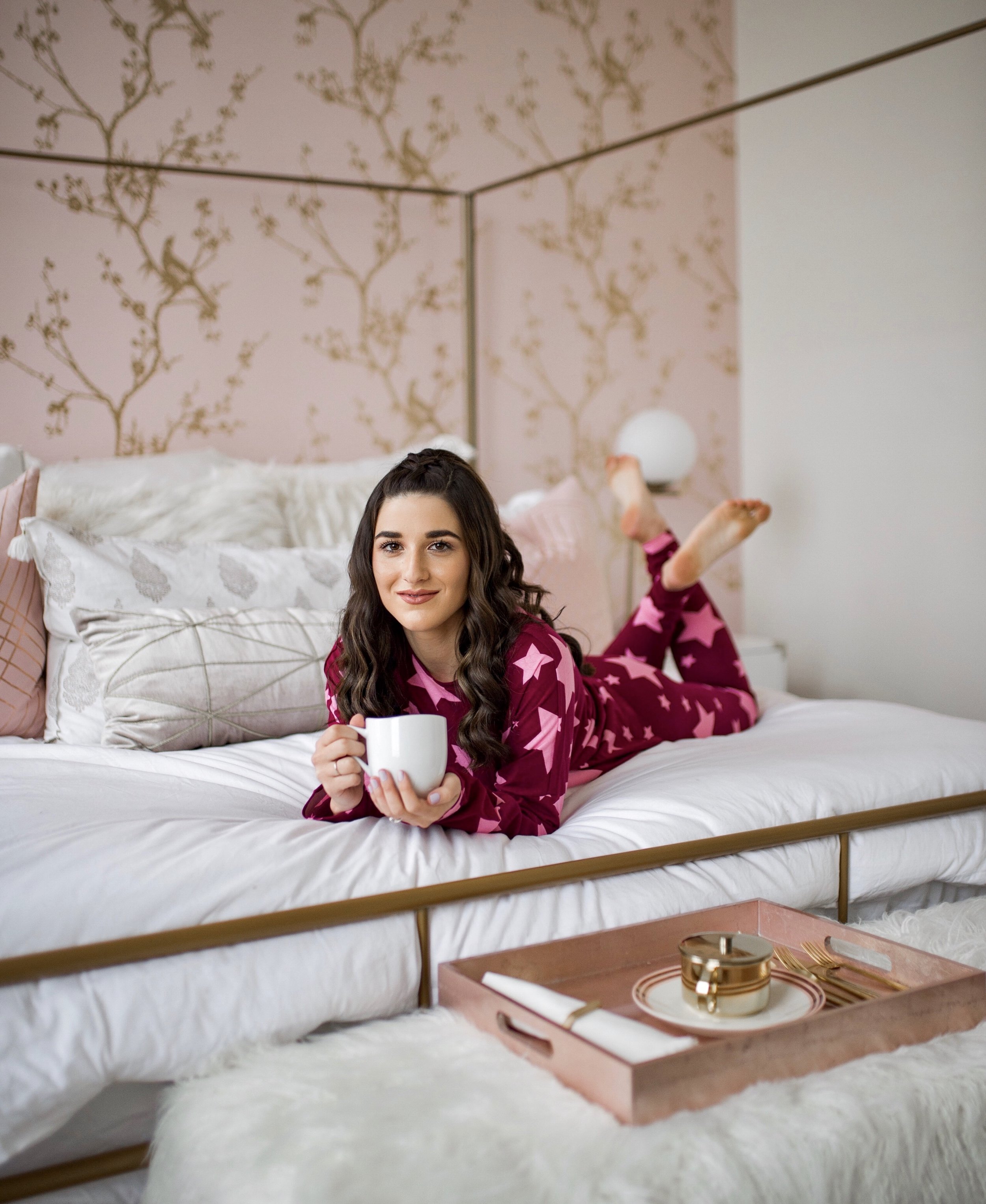 How I Became A Full Time Blogger Pink Star Pajamas Esther Santer Fashion Blog NYC Street Style Blogger Outfit  OOTD Trendy Shopping ASOS Shopping Cute Pretty Hairstyle Laurel Creative New York City Penthouse Photoshoot Bedroom Wayfair Furniture Modern.jpg