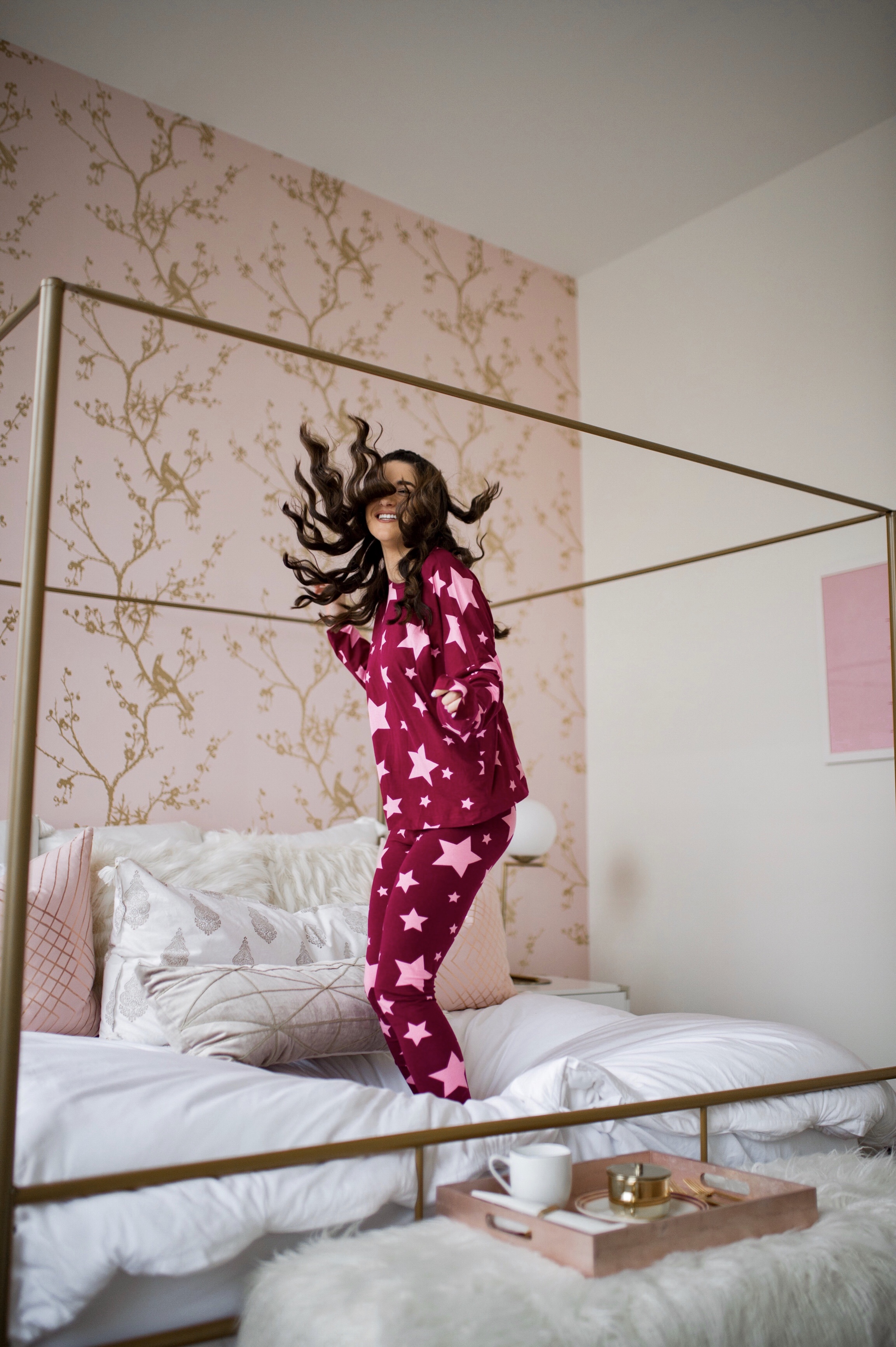 How I Became A Full Time Blogger Pink Star Pajamas Esther Santer Fashion Blog NYC Street Style Blogger Outfit OOTD Trendy Shopping ASOS Shopping Cute Pretty Hairstyle Laurel Creative New York City Penthouse Photoshoot Bedroom Wayfair Furniture Modern.jpg