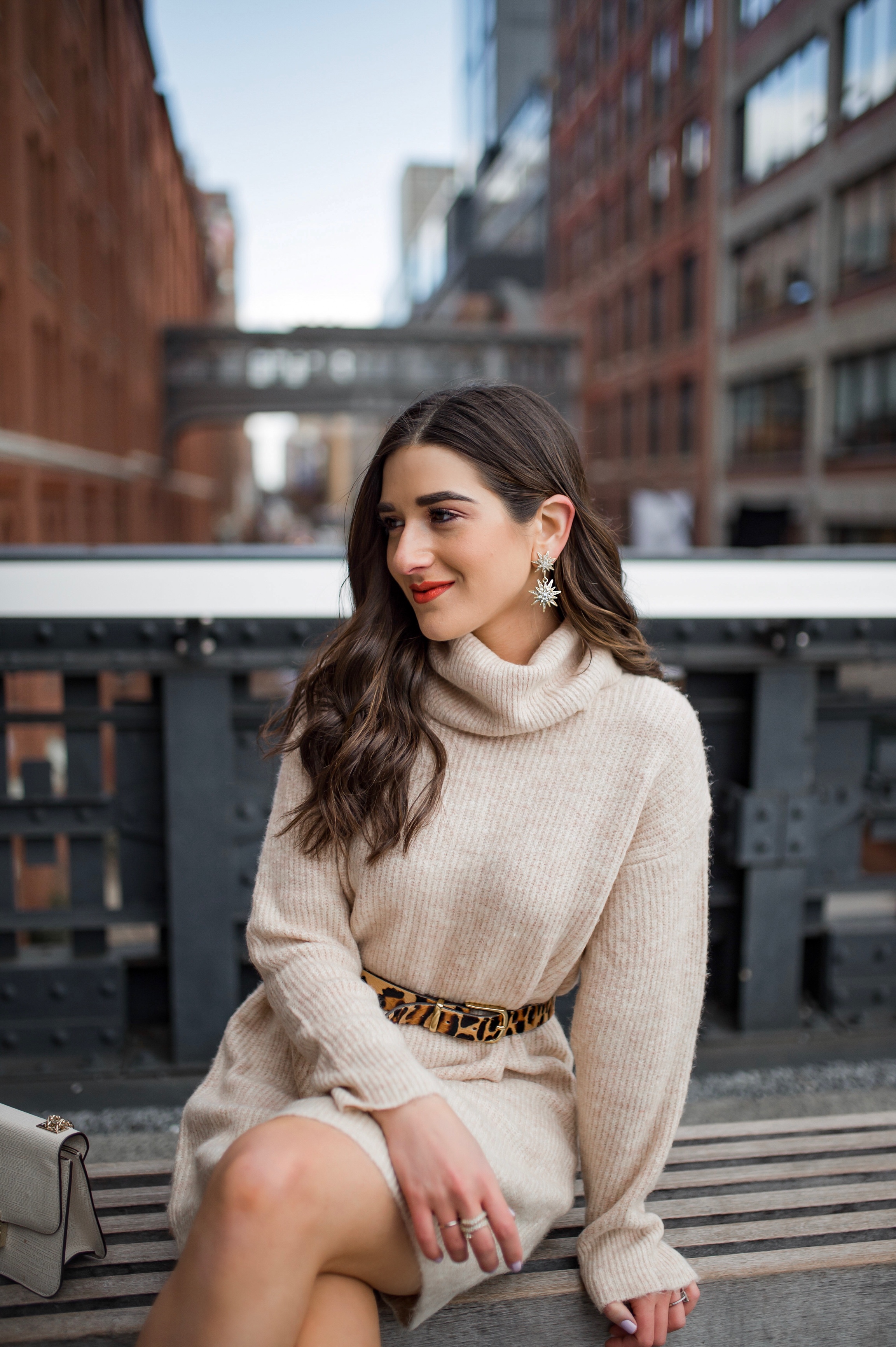 Why Blogging Is Far From Freeloading Beige Sweater Dress White Booties Esther Santer Fashion Blog NYC Street Style Blogger Outfit OOTD Trendy Shopping Leopard Belt Neutral Winter How To Wear Shop Sale Mango Jcrew  Inspiration The High Line Photoshoot.jpg