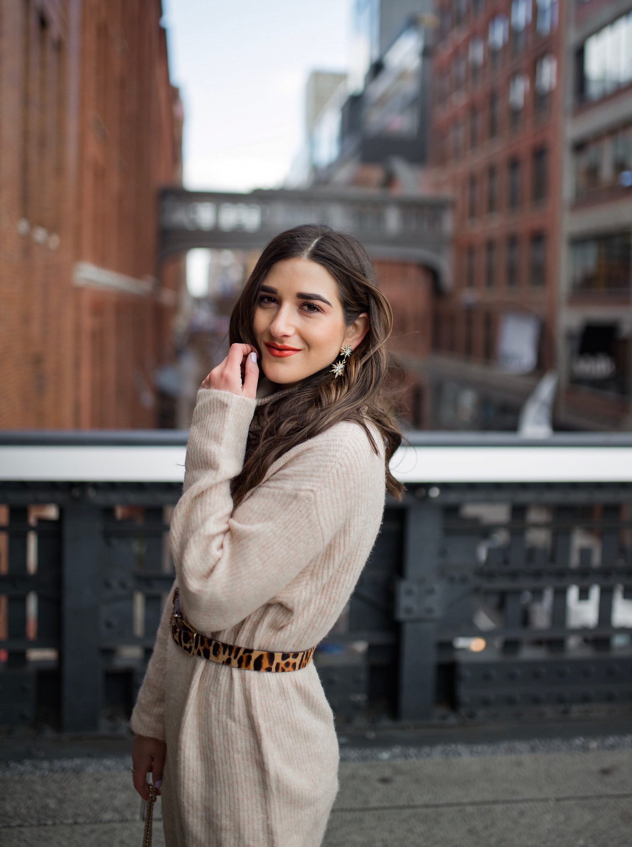 Why Blogging Is Far From Freeloading Beige Sweater Dress White Booties Esther Santer Fashion Blog NYC Street Style Blogger Outfit OOTD Trendy Shopping Leopard Belt Neutral Winter How To Wear Shop Sale Mango Jcrew Inspiration The High Line  Photoshoot.jpg