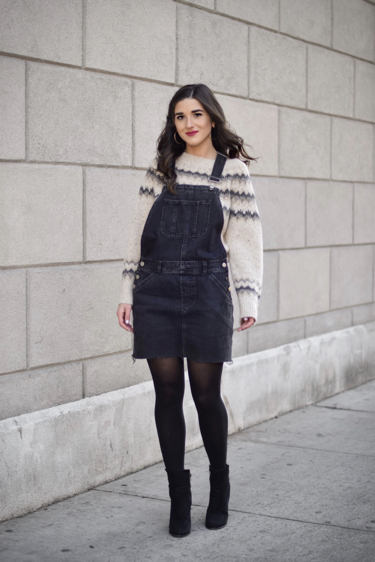 overall dress with tights