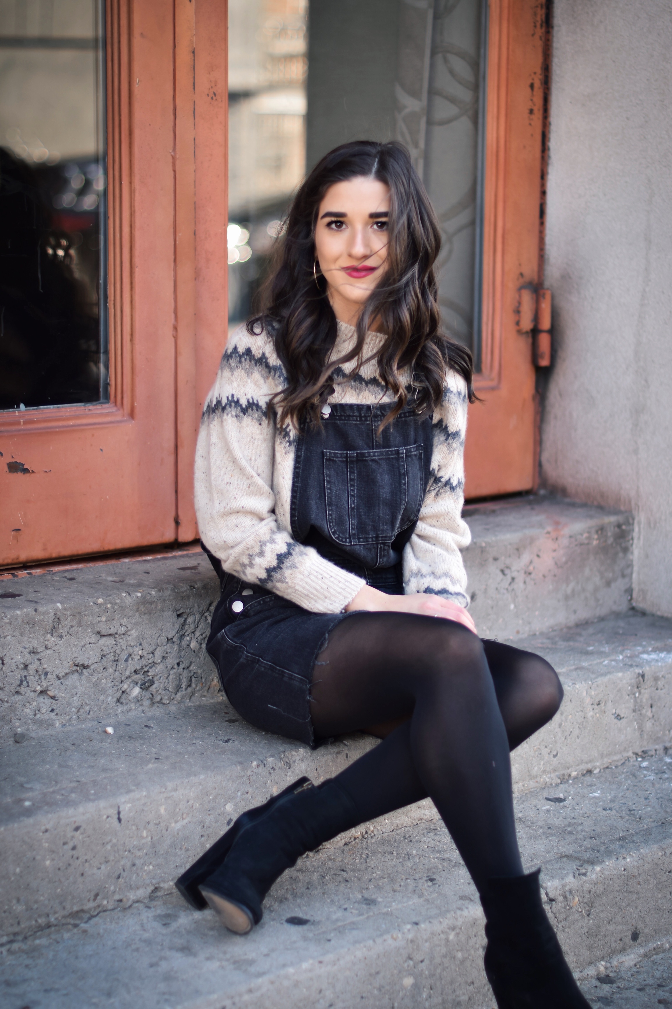 overall dress with sweater