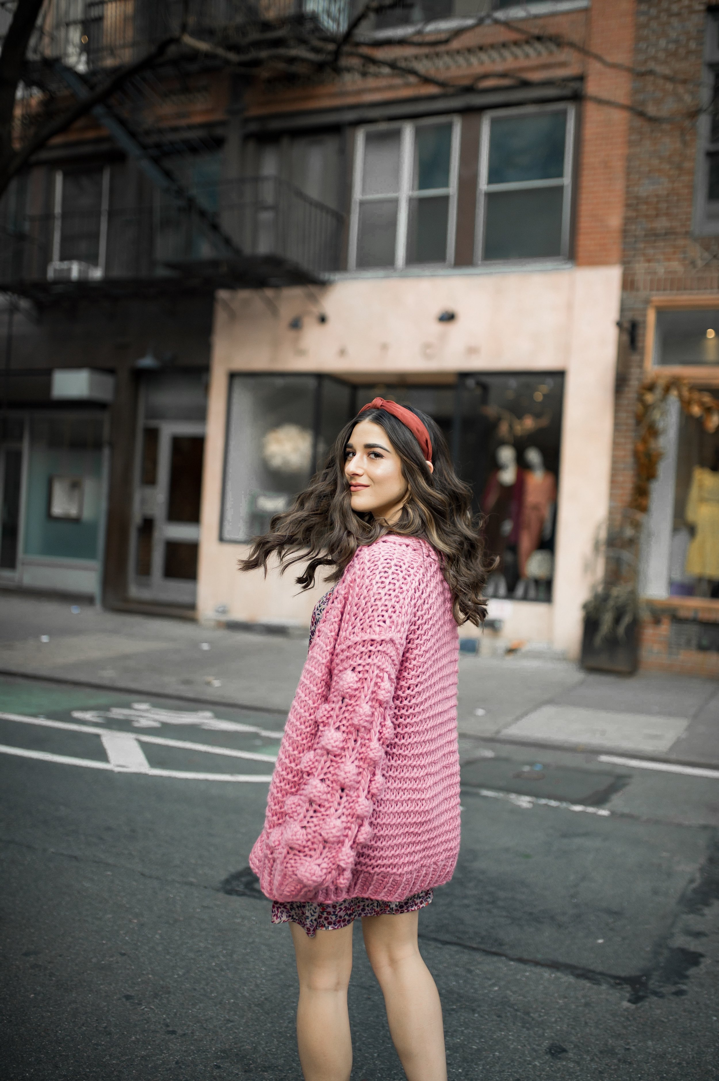 How Being In A Miserable Job Shaped My Entire Career Silk Floral Dress + Pink Pom Pom Sweater Esther Santer Fashion Blog NYC Street Style Blogger Outfit OOTD Trendy Shopping Mango Sale Winter  How To Wear Maroon Velvet Booties Zac Posen Swarovski Bag.jpg