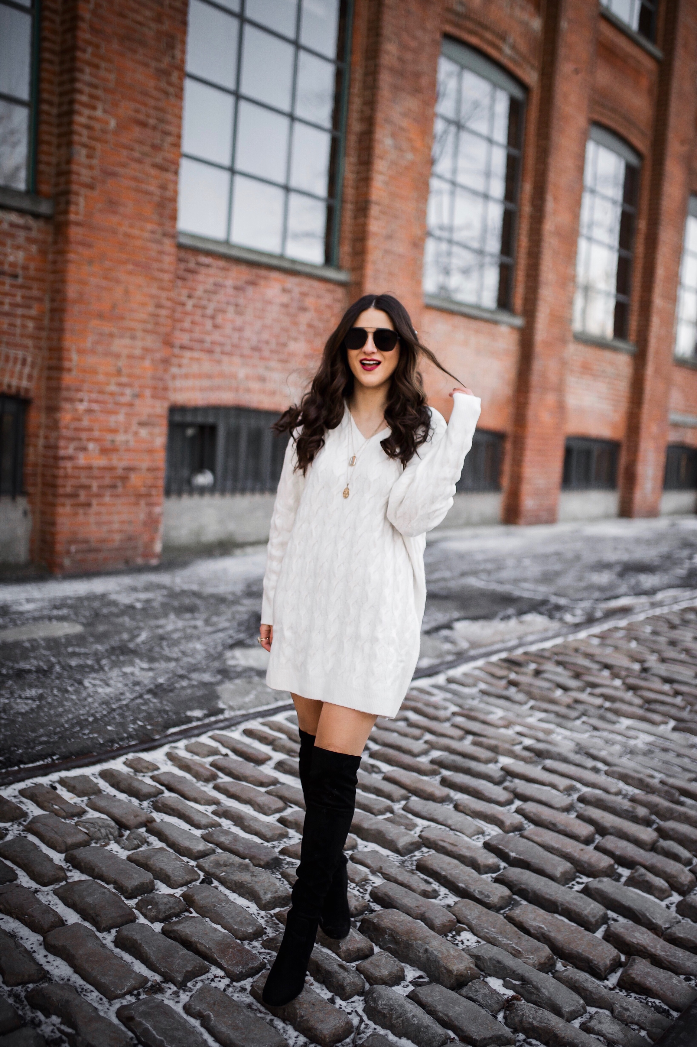 Are You Making This Business Mistake? Chunky White Sweater Dress Over The Knee Boots Esther Santer Fashion Blog NYC Street Style Blogger Outfit OOTD Trendy Shopping Girl What How Wear Industry Relationships Mindset Work Career Important Lesson Boots.JPG
