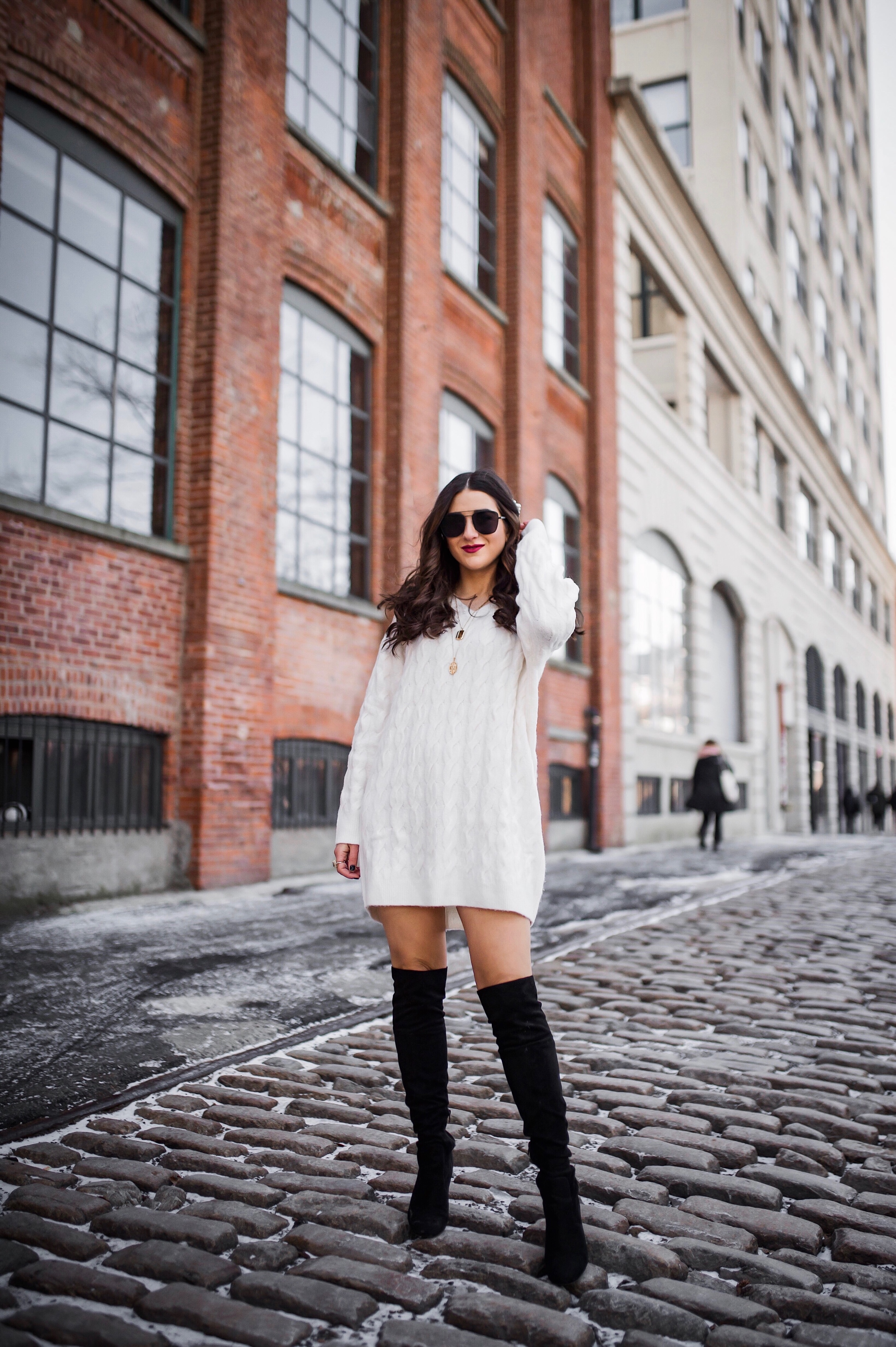 Are You Making This Business Mistake? Chunky White Sweater Dress Over The Knee Boots Esther Santer Fashion Blog NYC Street Style Blogger Outfit OOTD Trendy Shopping Girl What How Wear Industry Relationships Mindset Work Career Important Lesson  Boots.JPG
