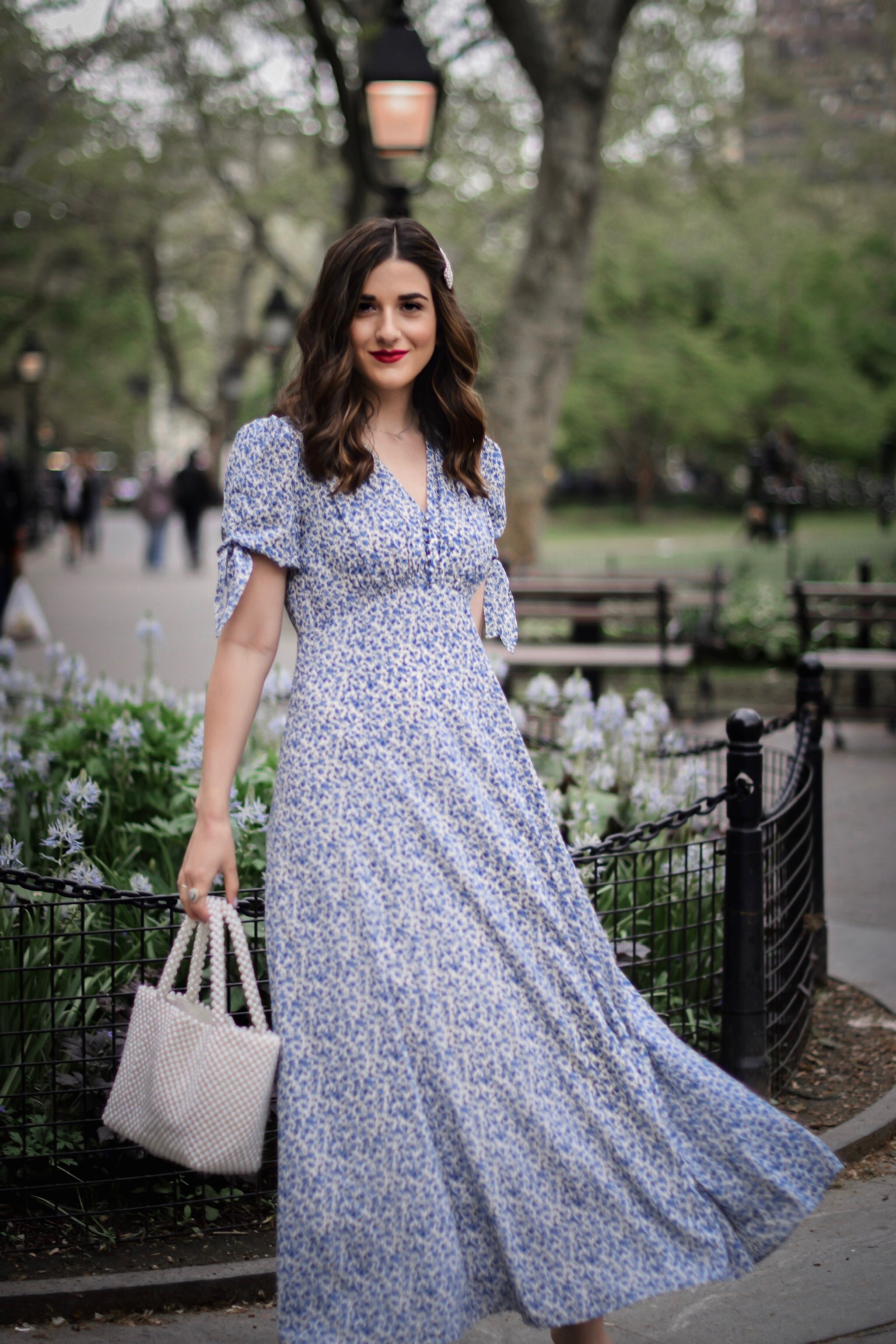 My Favorite Morning Rituals Esther Santer Fashion Blog NYC Street Style Blogger Outfit OOTD Trendy Shopping Girl What How To Wear Stitch Fix Gal Meets Glam Blue Floral Maxi Dress Hair Accesories Pearl Clip Hairsyle White Shoes Vince Camuto Sandals Bag.JPG