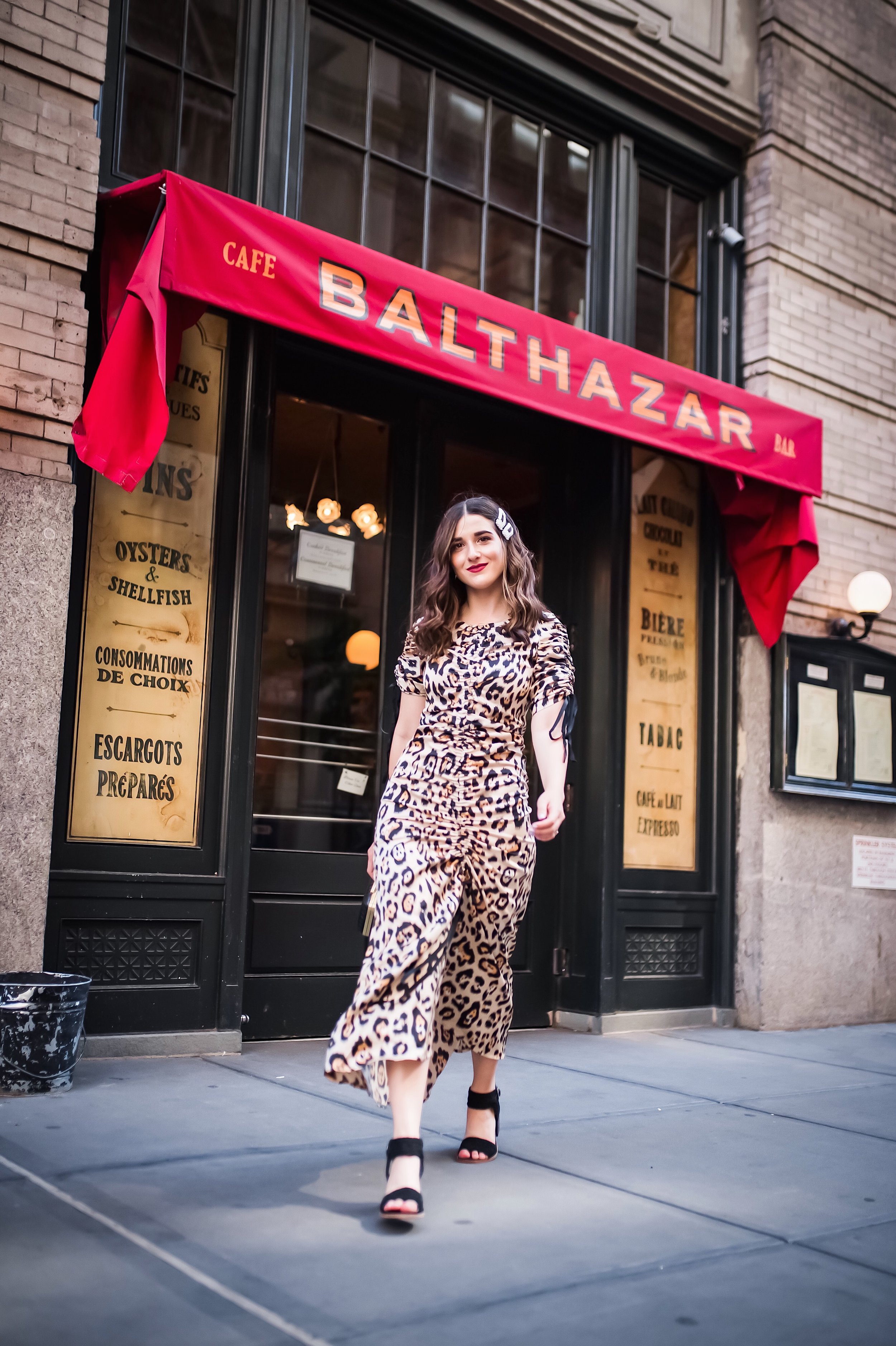July 3 2019 Leopard Dress Pearl Hair Clips Esther Santer Fashion Blog NYC Street Style Blogger Outfit OOTD Trendy Shopping Girl What How To Wear Cheetah Black Braided Sandals Vince Camuto Balthazar Restaurant New York City Clothing Soho Photoshoot Bag.jpg
