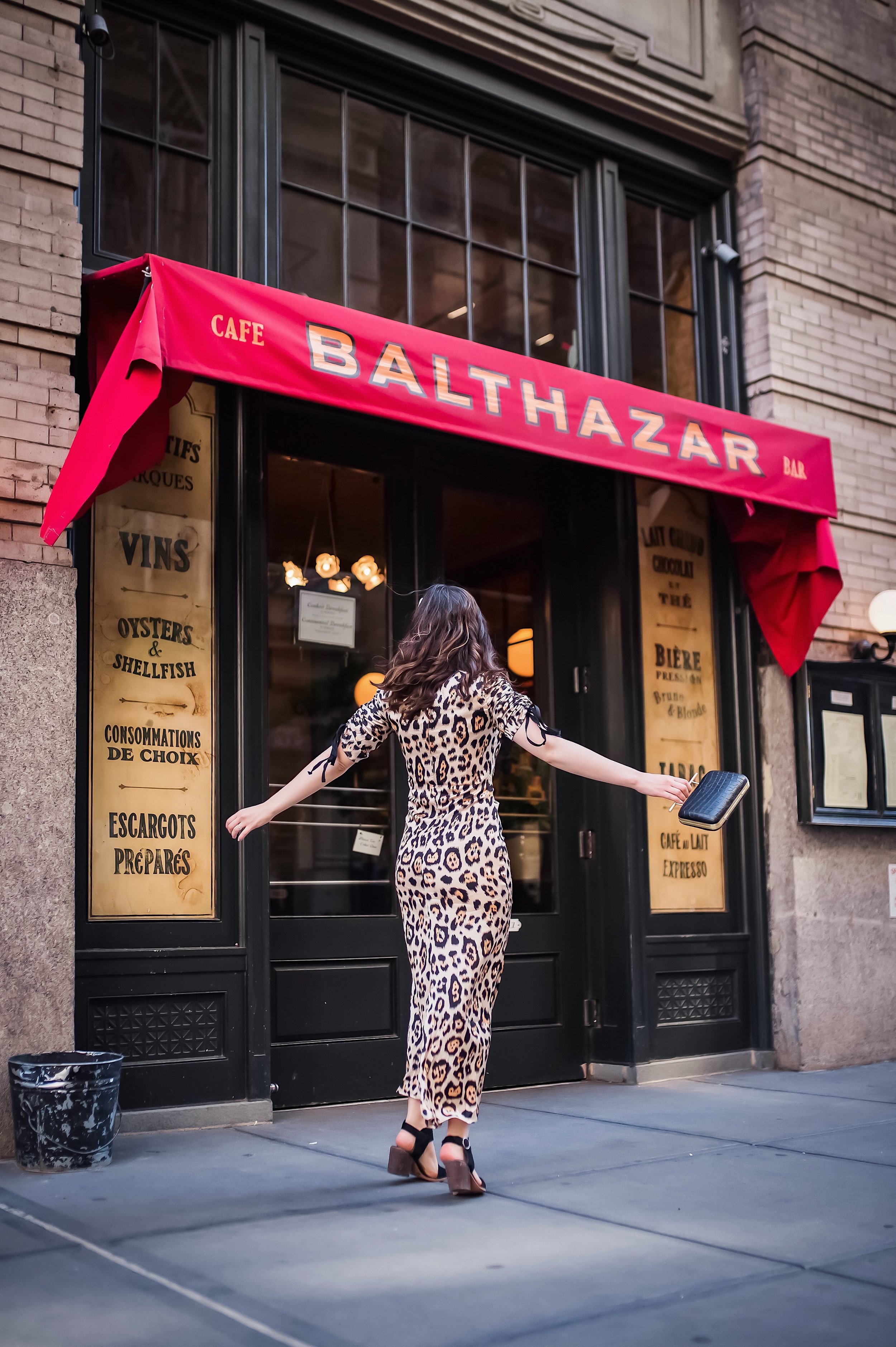 July 3 2019 Leopard Dress Pearl Hair Clips Esther Santer Fashion Blog NYC Street Style Blogger Outfit OOTD Trendy Shopping Girl What How To Wear Cheetah Black Braided Sandals Vince Camuto Balthazar New York City Restaurant Bag Soho Photoshoot Clothing.jpg
