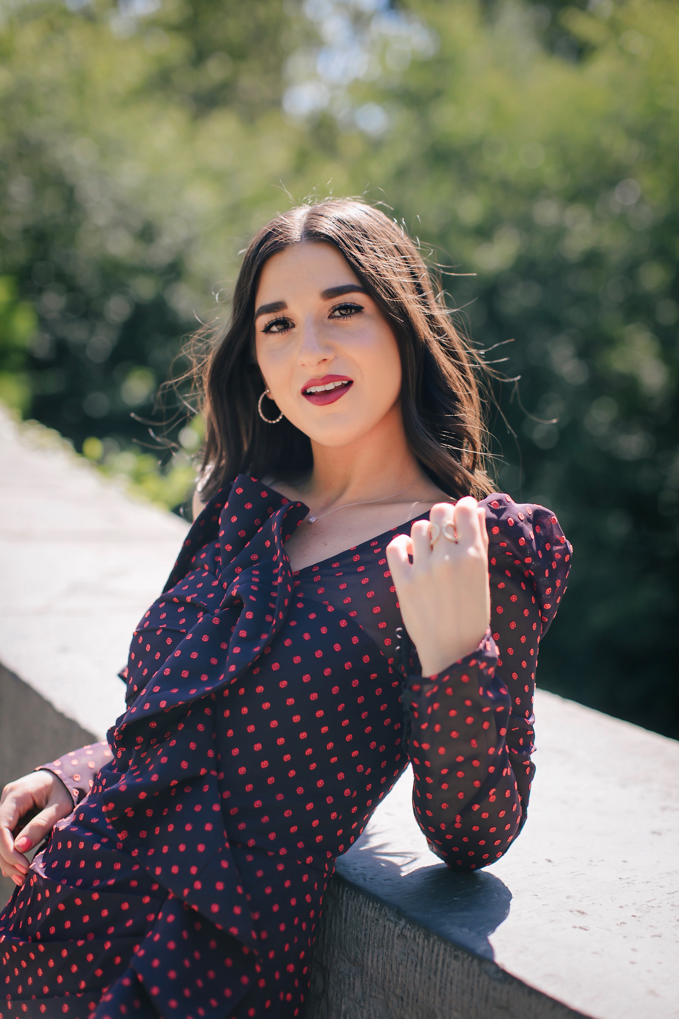 Aging Out Cold Shoulder Polka Dot Dress Silver Heels Esther Santer Fashion Blog NYC Street Style Blogger Outfit OOTD Trendy Shopping Girl What How To Wear Industry Diamond Jewelry Self Portait Central Park Gapstow Bridge Photoshoot Red Lip Summer Love.JPG