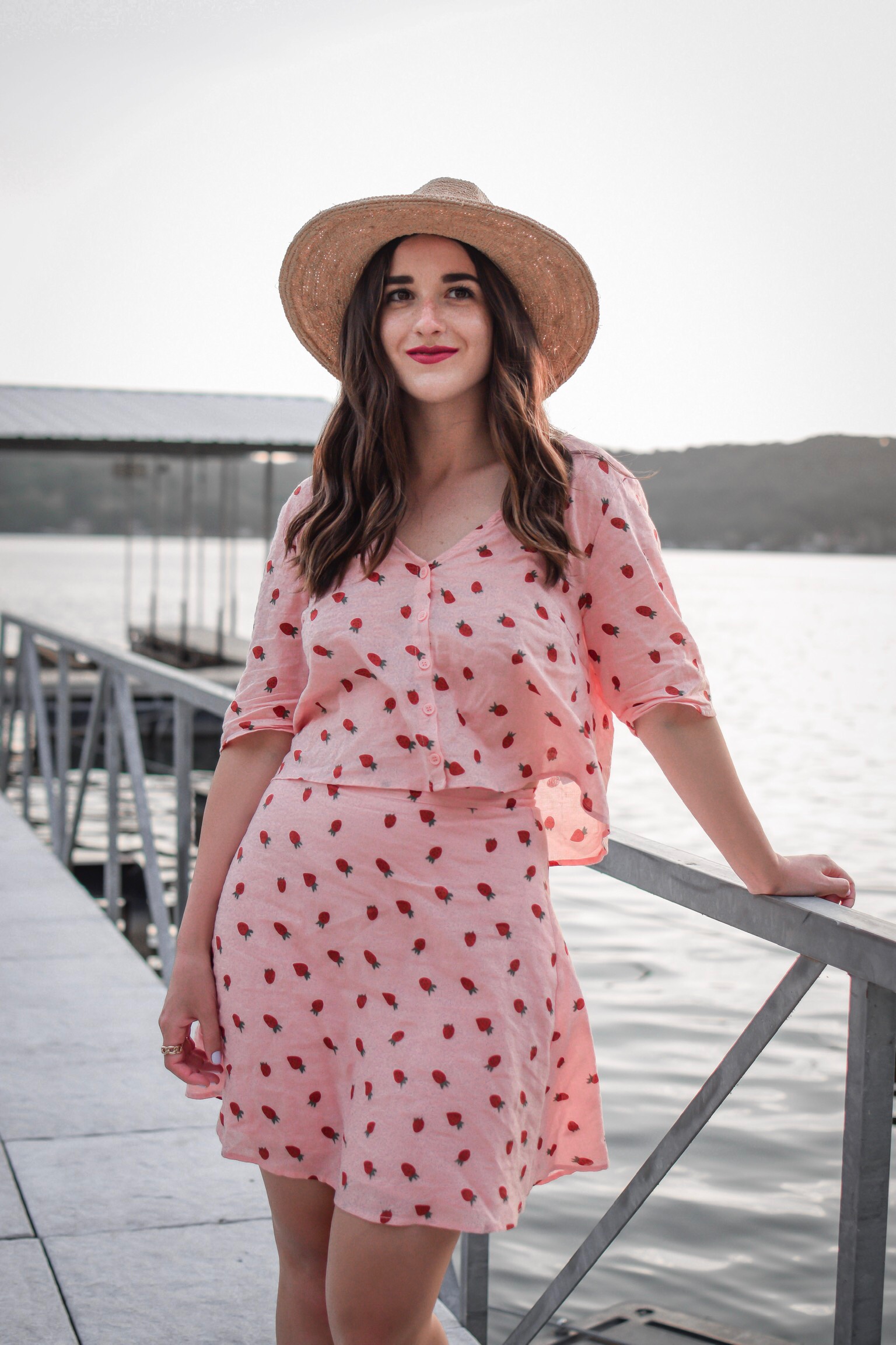 Strawberry Set Walmart Fashion Esther Santer Fashion Blog NYC Street Style Blogger Outfit OOTD Trendy Shopping Girl What How To Wear Affordable Fruit Trend Straw Hat Vacation Lake of the Ozarks White Mules Sandals Nature Travel Shopping Two Piece Set.JPG